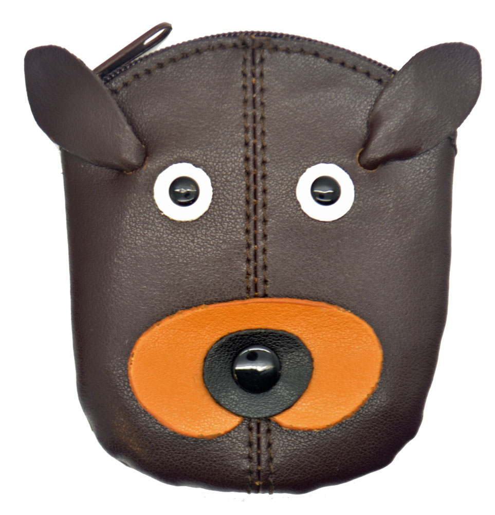 Childs Kids Genuine Real Leather Animal Zip Top Coin Purse Black Red Tan Brown
