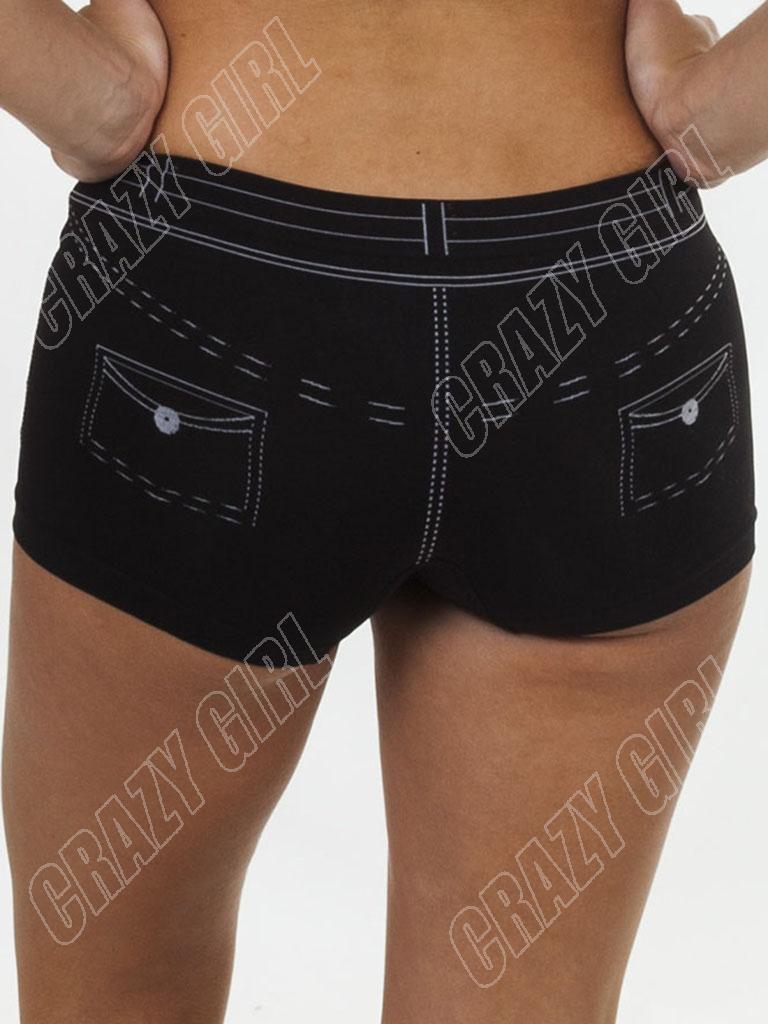New Womens Ladies Denim Short Print Boxer Shorts Pants Knickers Size 8