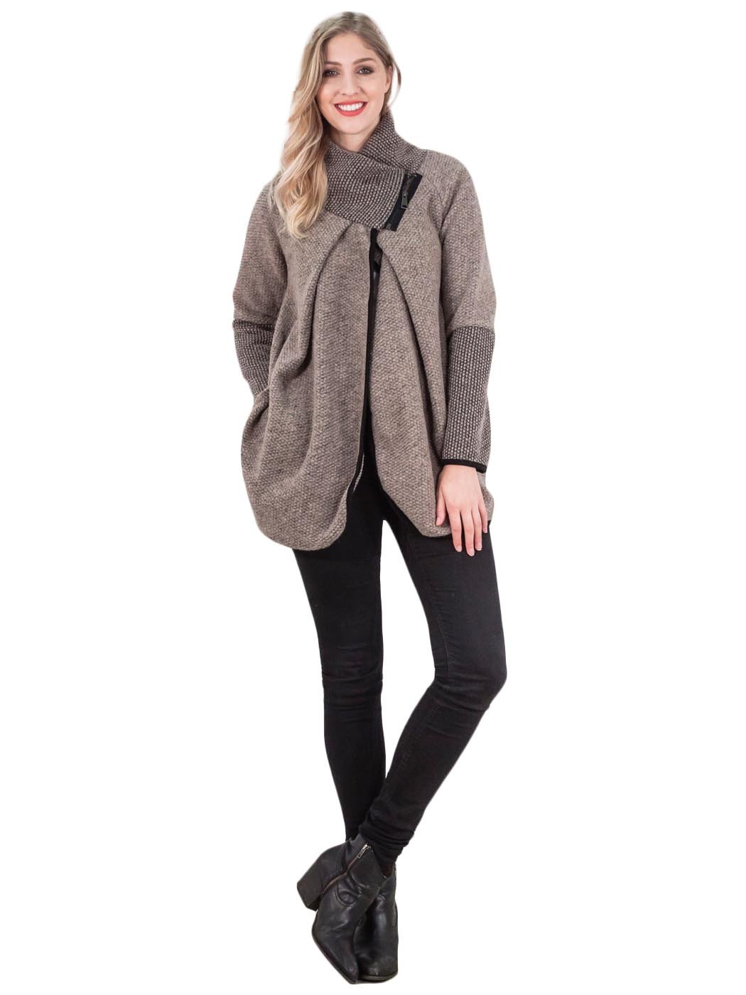 Da Donna Italiana ZIP Lagenlook Lana Inverno a Maglia Giacche Cappotto A Collo Alto Poncho