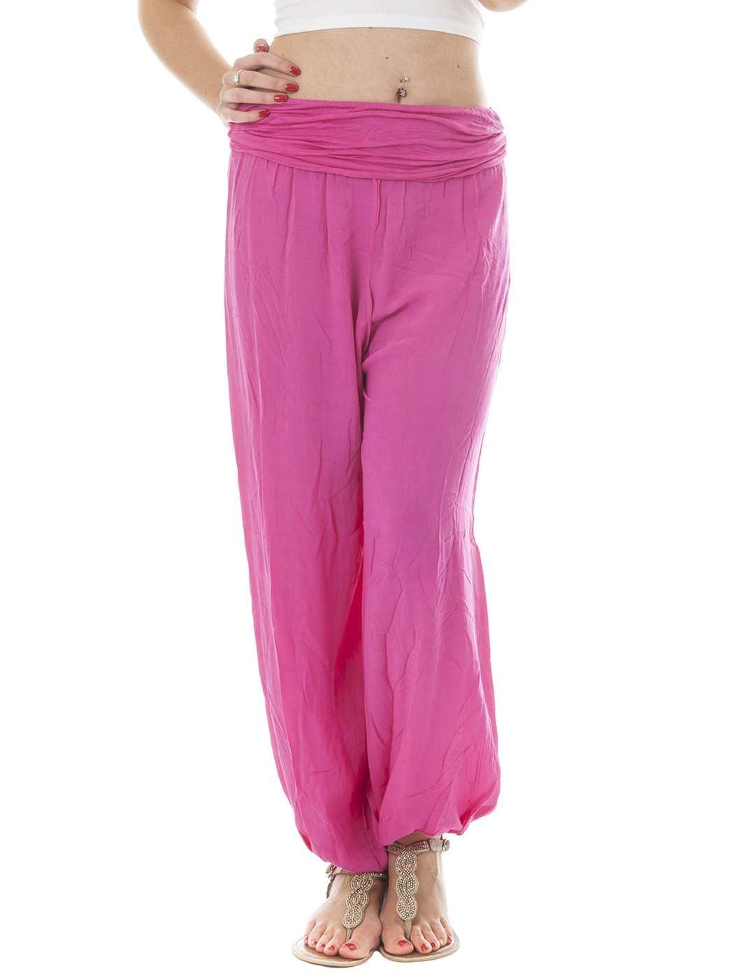 New Womens Italian Lagenlook Baggy Flowy Stretchy Harem Pants Trousers