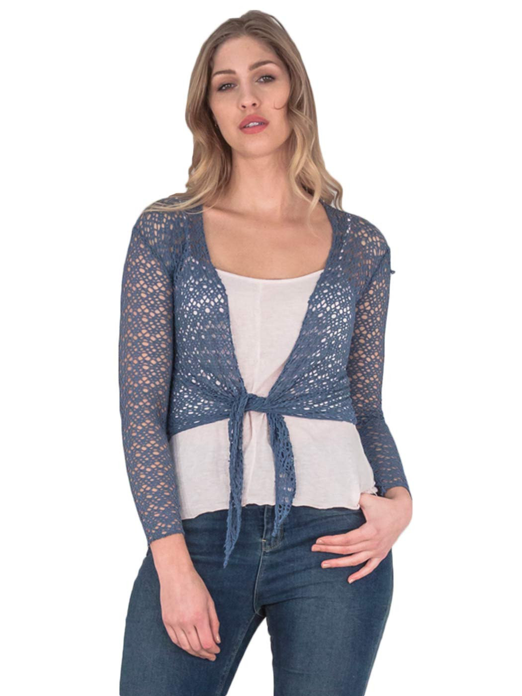 New Womens Mesh Lace Net Design Long Sleeve Cardigan Plus Size 10 12 14