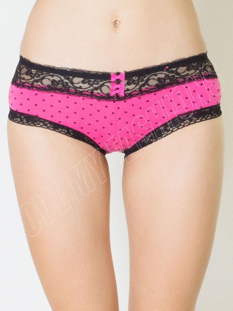 New Womens Ladies Polka Dot French Lace Cotton Knickers Underwear Size