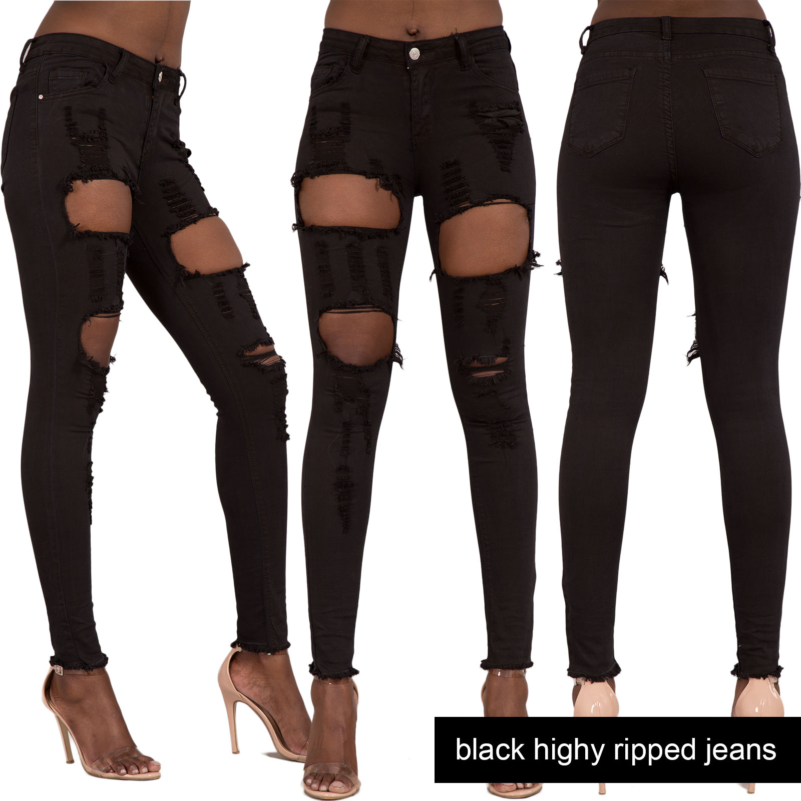 Womens Ripped Jeans Stretch Faded Slim Fit Ladies Skinny Denim Size 6 8