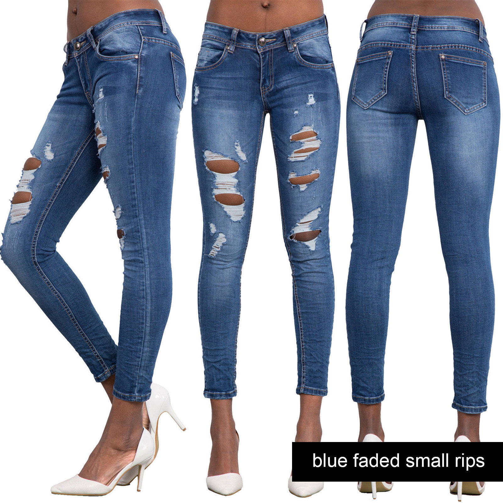New Womens Sexy Ripped Faded Skinny Jean Ladies Slim Fit Stretch Denim Size 6 14 Ebay