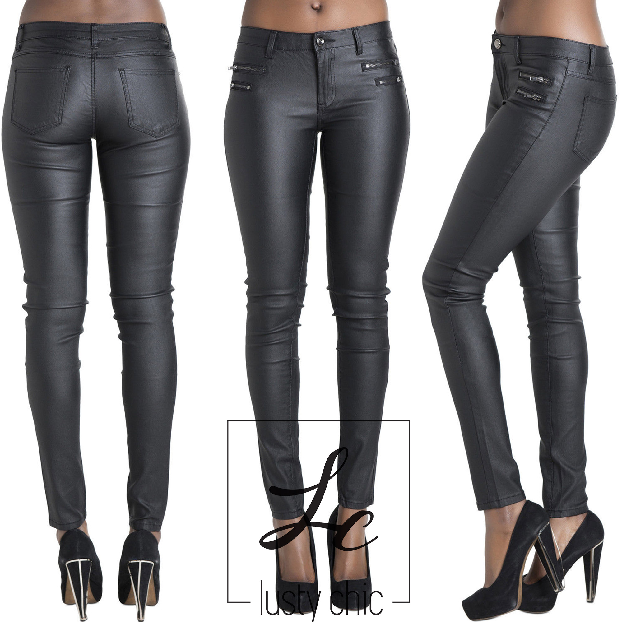 Ladies Women Black Leather Look Leggings Wet Look Trousers Plus ...