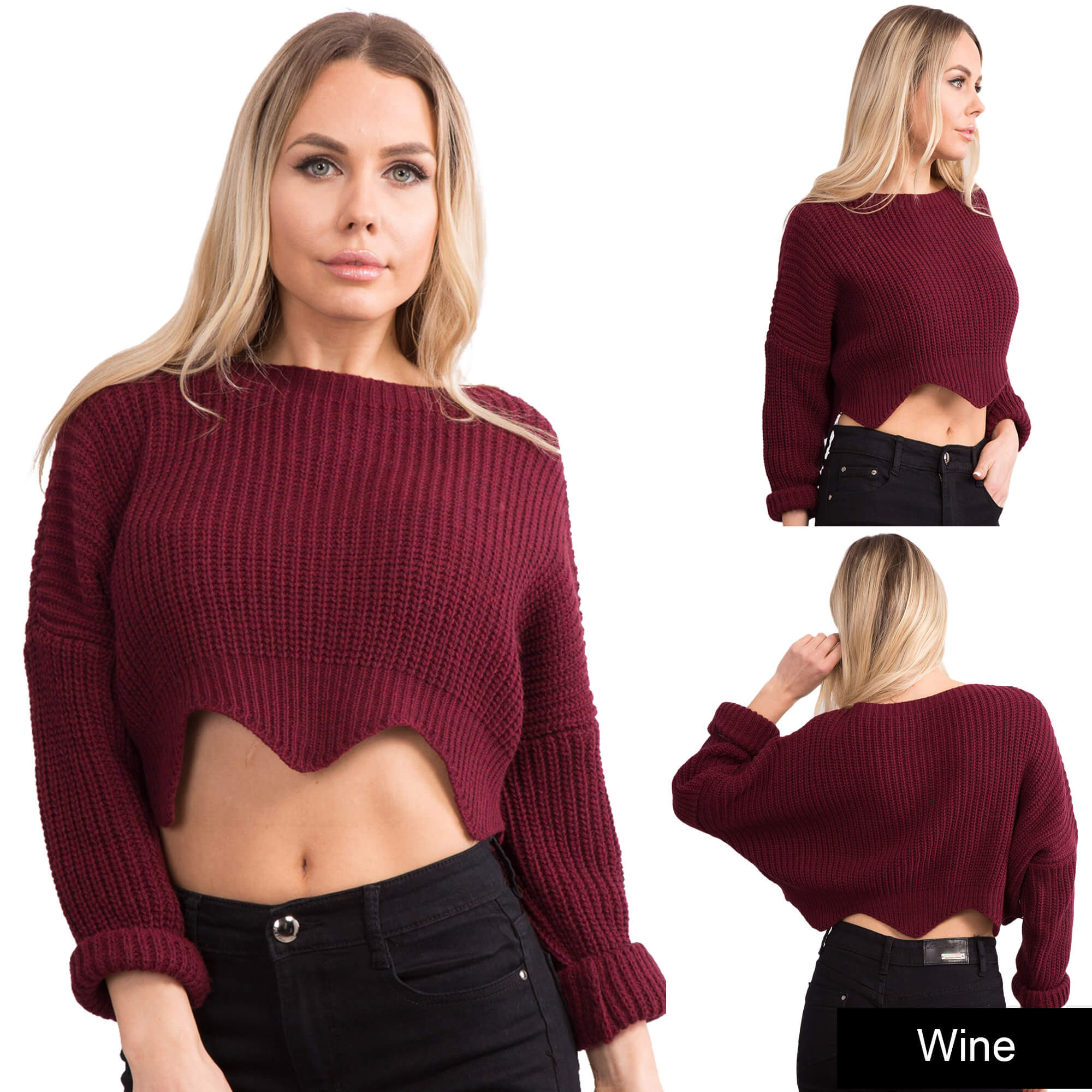 Womens Ladies Crop Top Knitted Jumper Long Sleeve Casual Tops Size 6 8