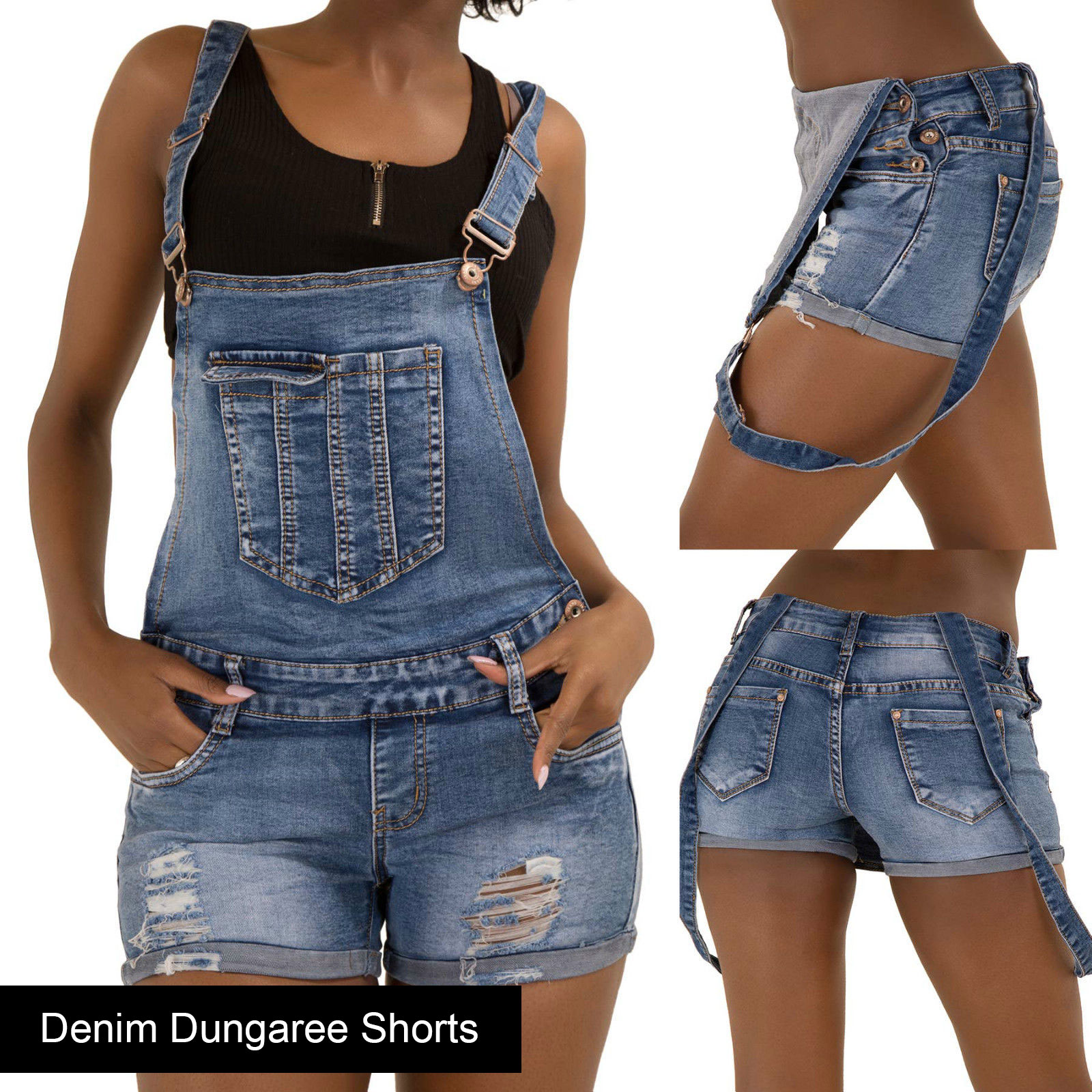 New Ladies Womens Blue Denim Shorts High Waisted Ripped Sexy ...