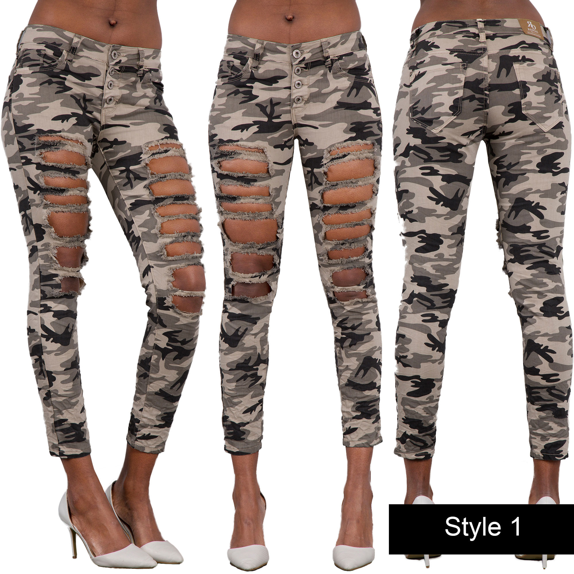 Women Sexy Camouflage Army Print Stretch Ripped Skinny Jeans Trousers Size 6 16 Ebay