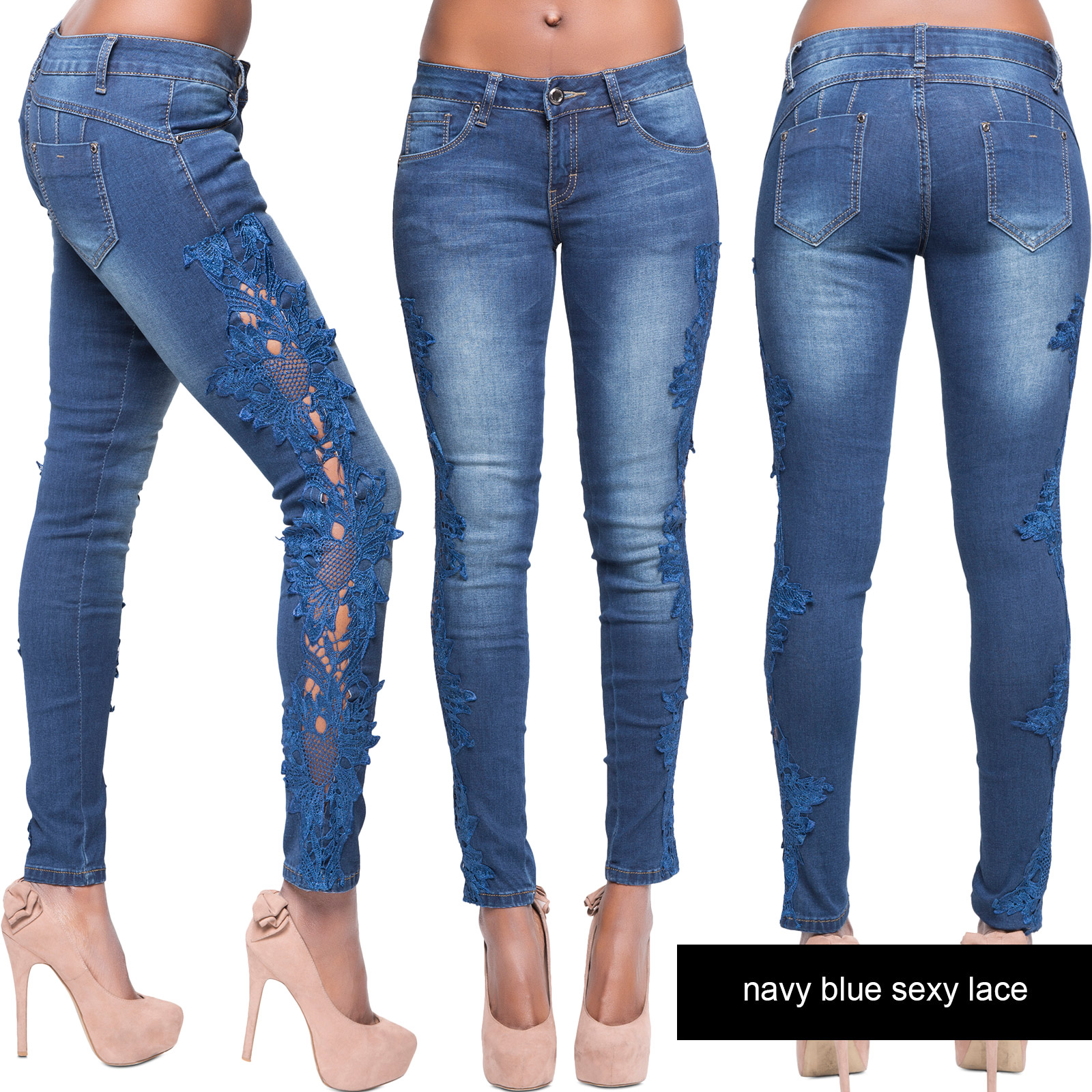 New Ladies Sexy Low Rise Faded Blue Skinny Jeans Slim Fit Stretch Pant