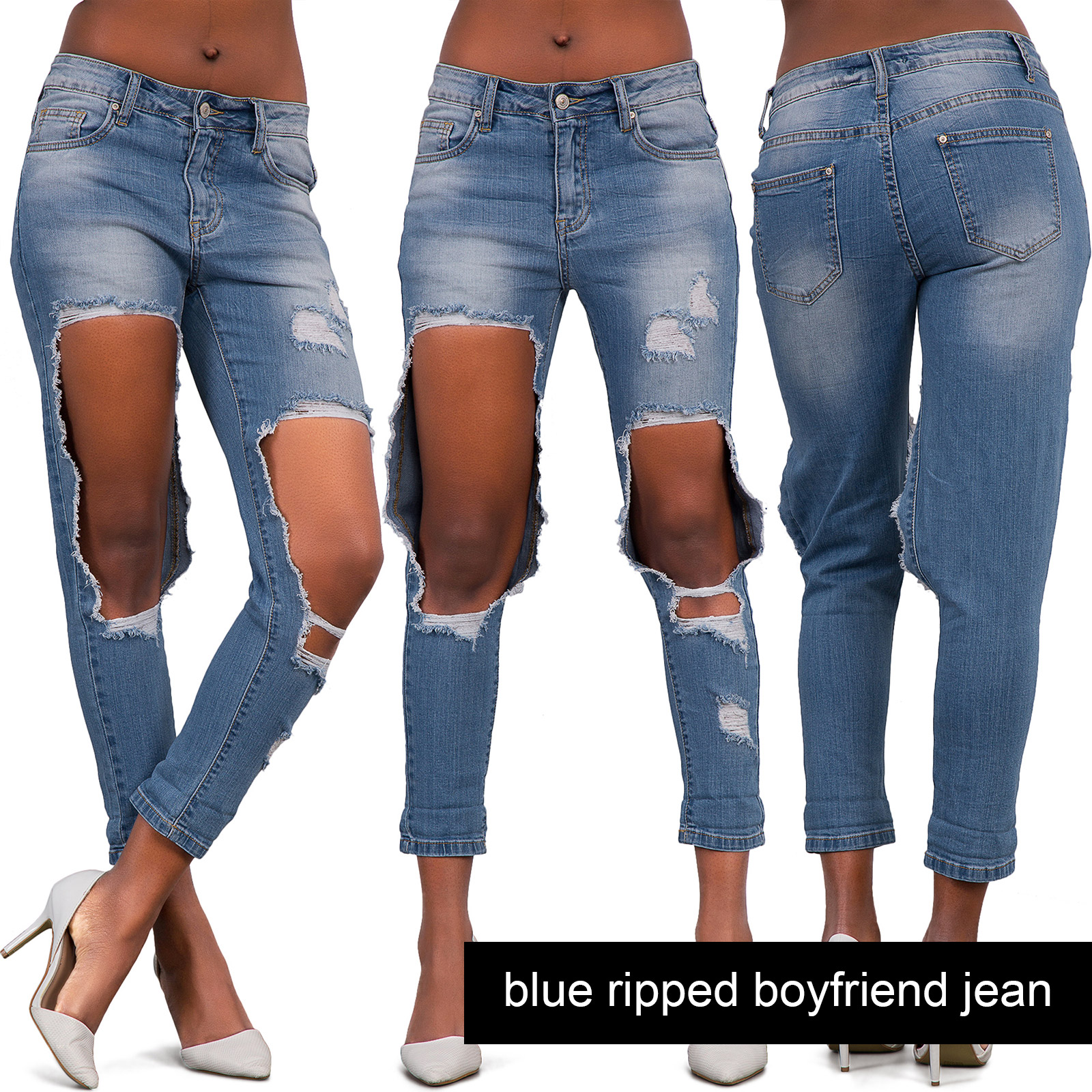 Womens Ripped Knee Skinny Jeans Faded Slim Fit Ladies Denim Size 6 8 10 12 14 16 Ebay