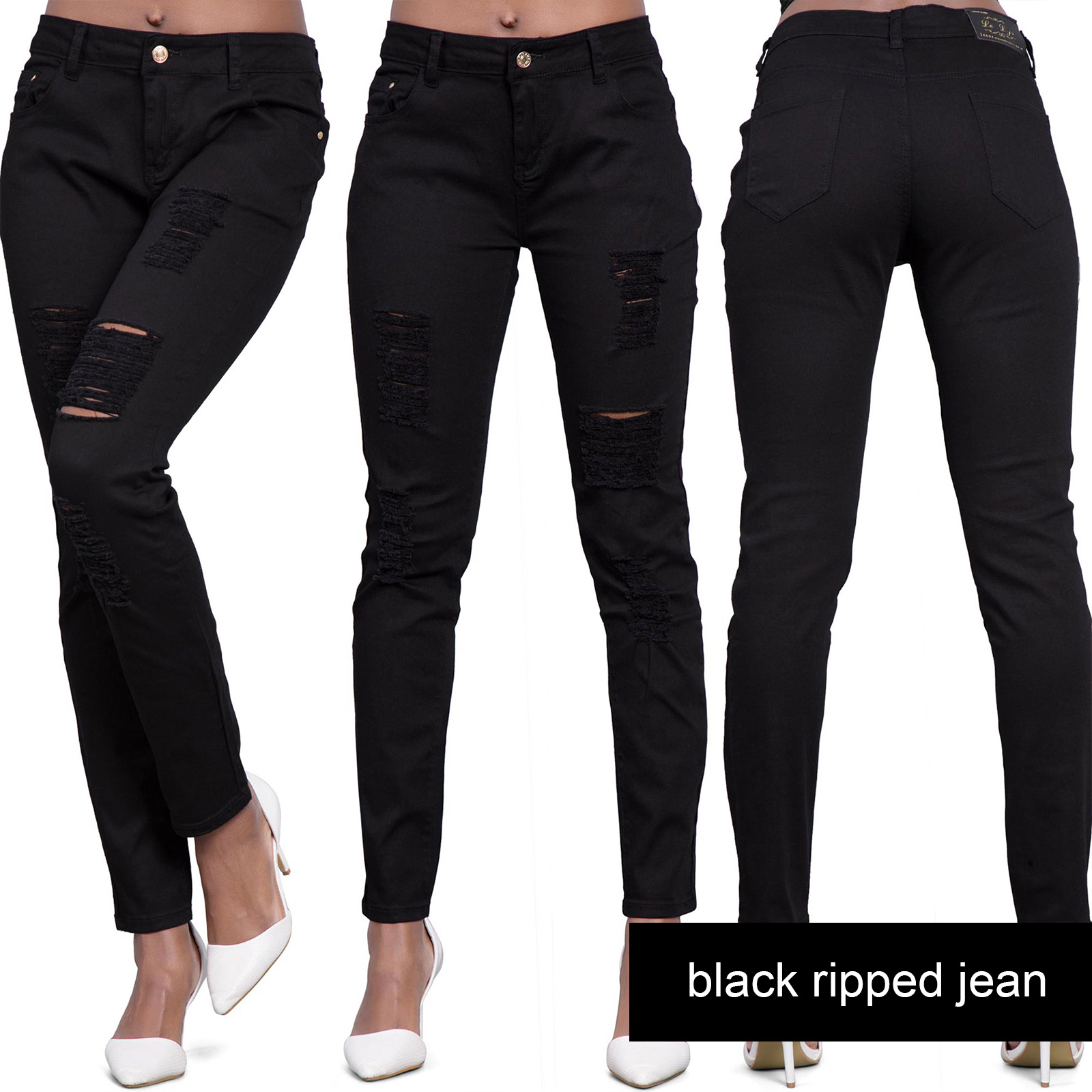 Womens Ripped Knee Skinny Jeans Faded Slim Fit Ladies Denim Size 6 8 10