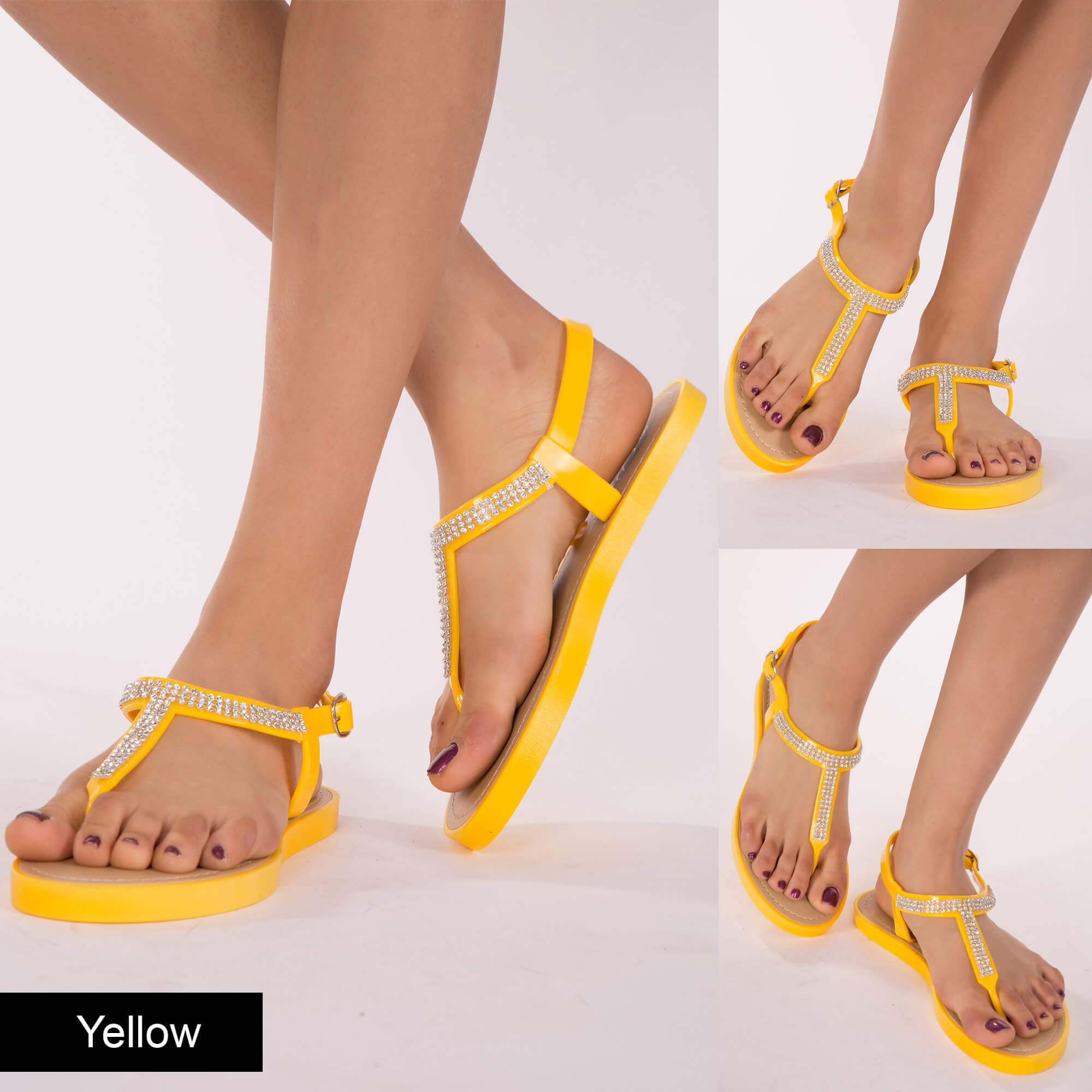 Ladies Women Flat Diamante Jelly Sandals Girls Summer Flip Flops Beach