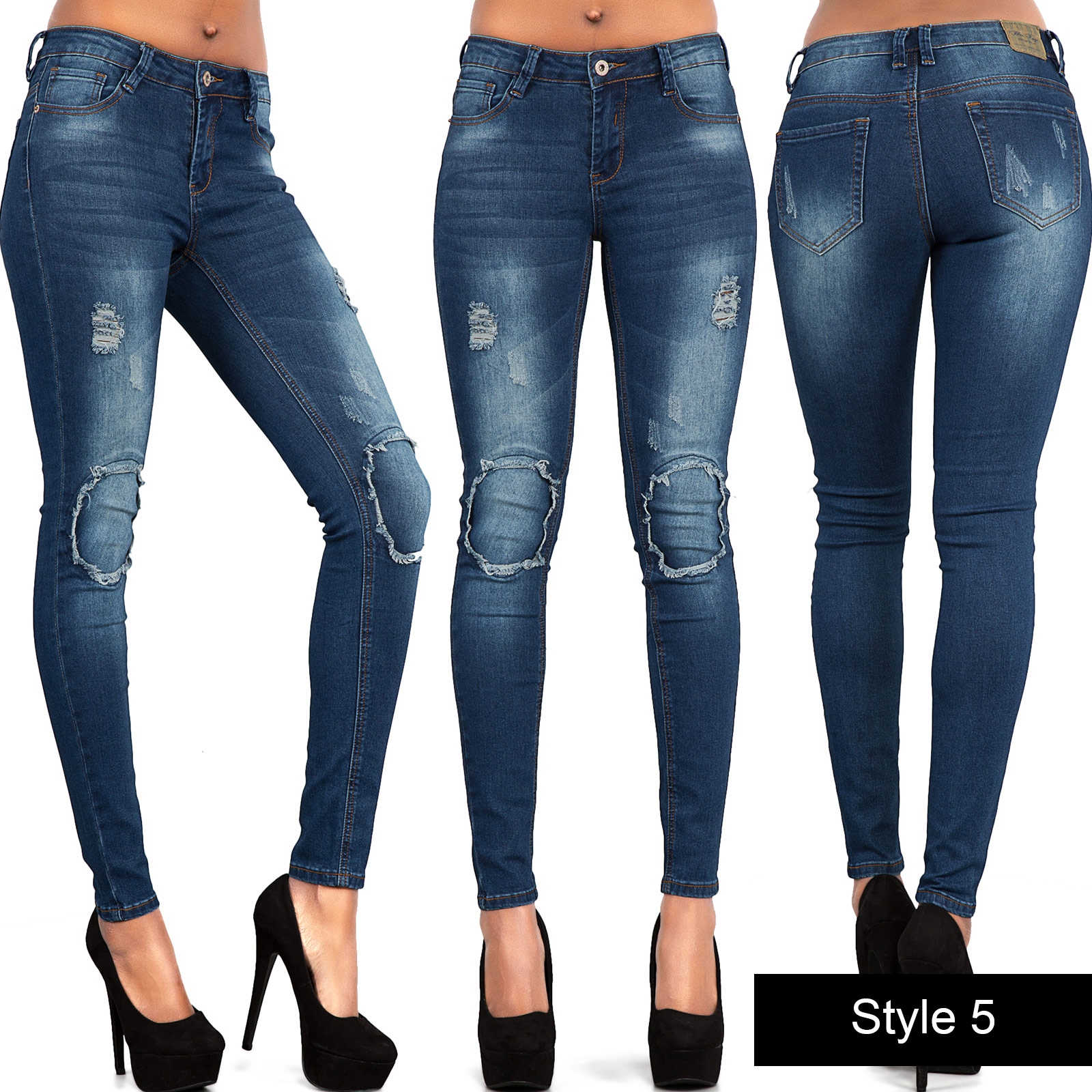 Women Ladies New Ripped Denim Sexy Skinny Leg Jeans Size 6 8 10 12 14