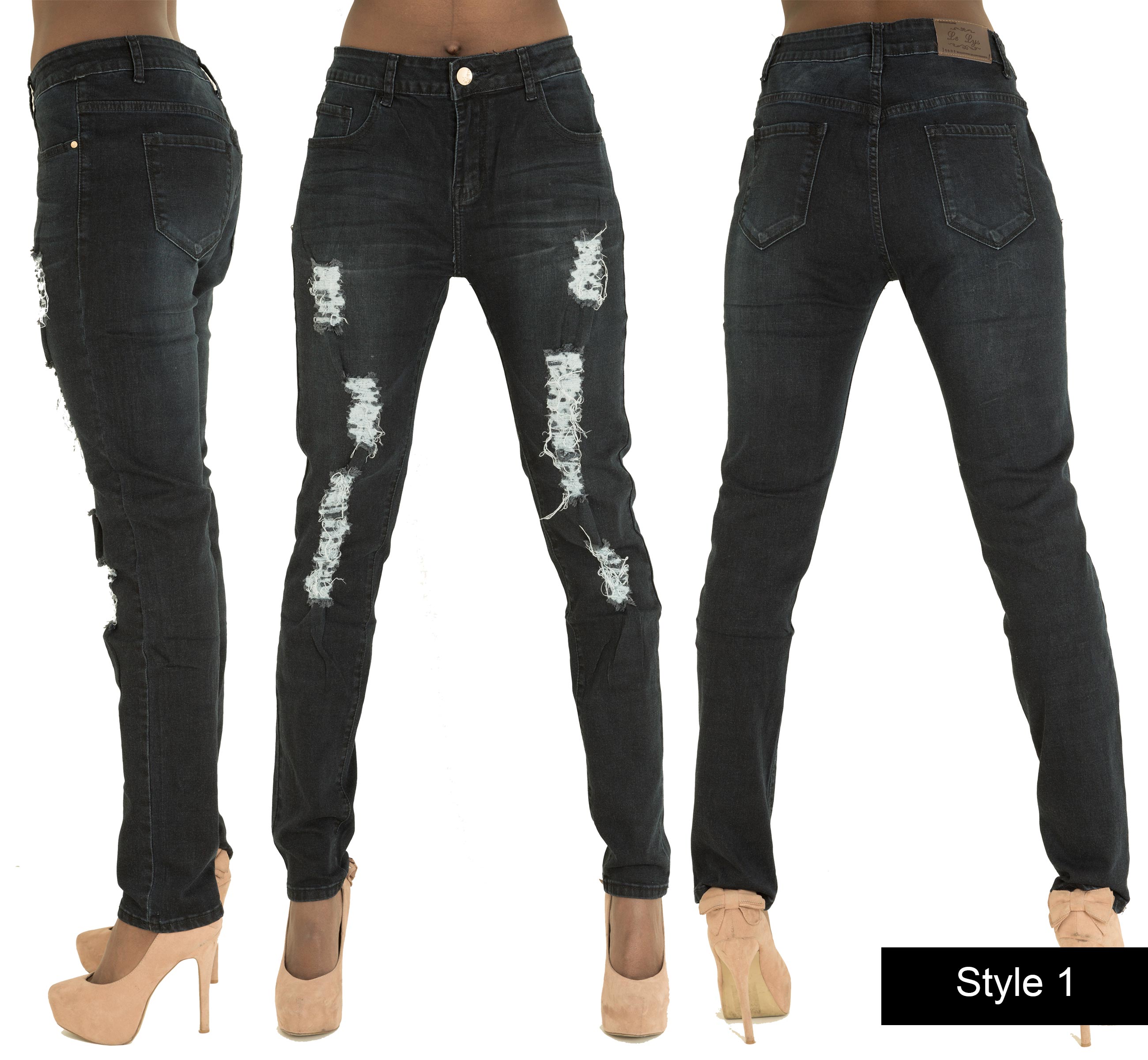 New Womens Ladies High Waist Ripped Jeans Stretch Denim Plus Size 14 16 18 20 22 Ebay 