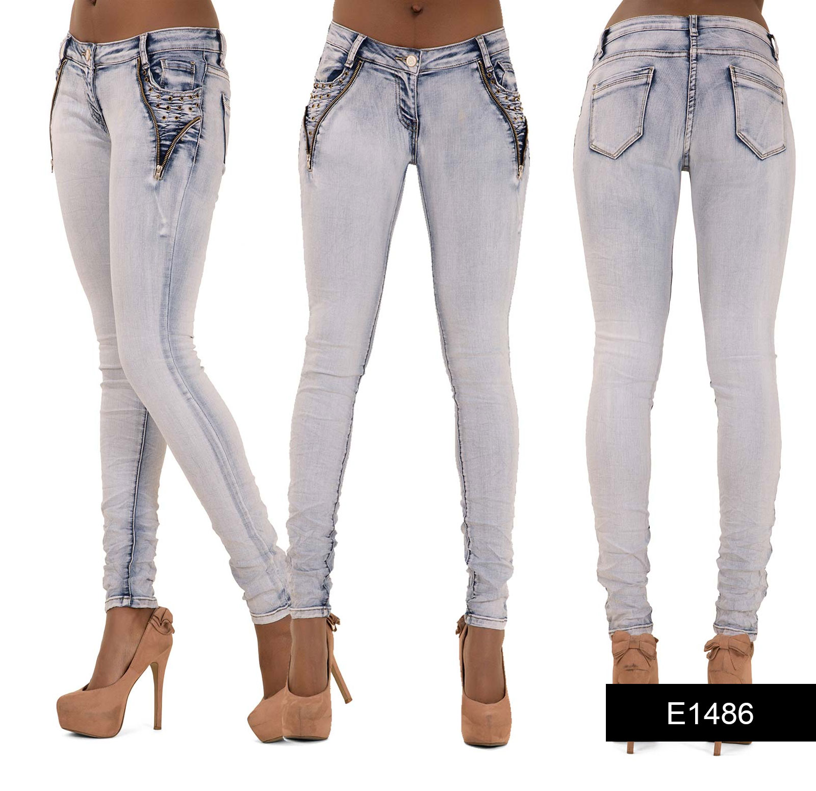 Womens Blue Ripped Knee Cut Skinny Jeans Faded Ladies Slim Fit Denim Size 6 16 Ebay