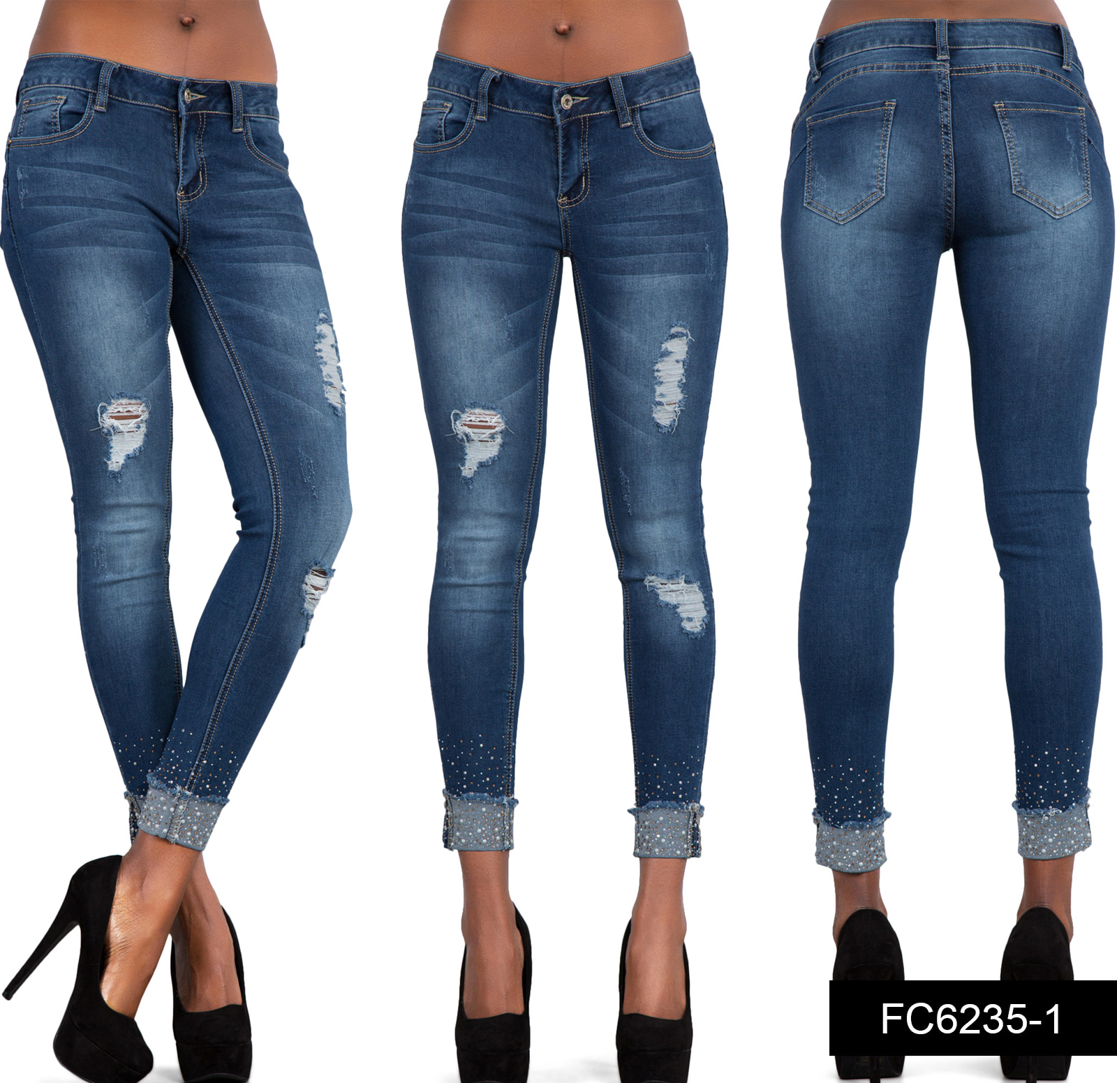Womens Blue Ripped Knee Cut Skinny Jeans Faded Ladies Slim Fit Denim Size 6 16 Ebay
