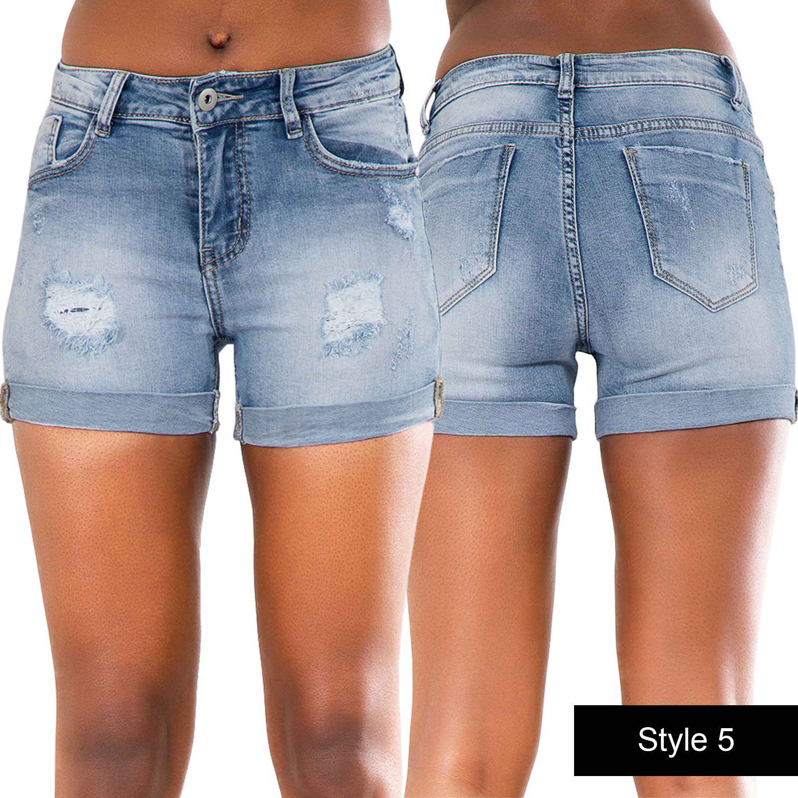 Ladies Womens Blue Denim High Waisted Shorts Jeans Hotpants 6 8 10 12