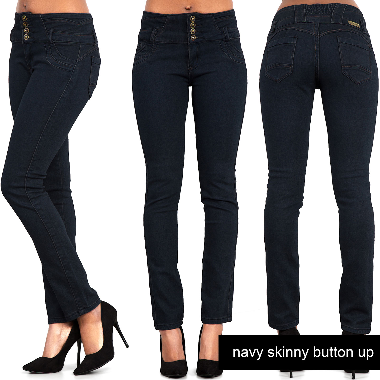 Womens Ladies High Waisted Blue Skinny Fit Jeans Stretch Denim Jegging Size 6 16 Ebay