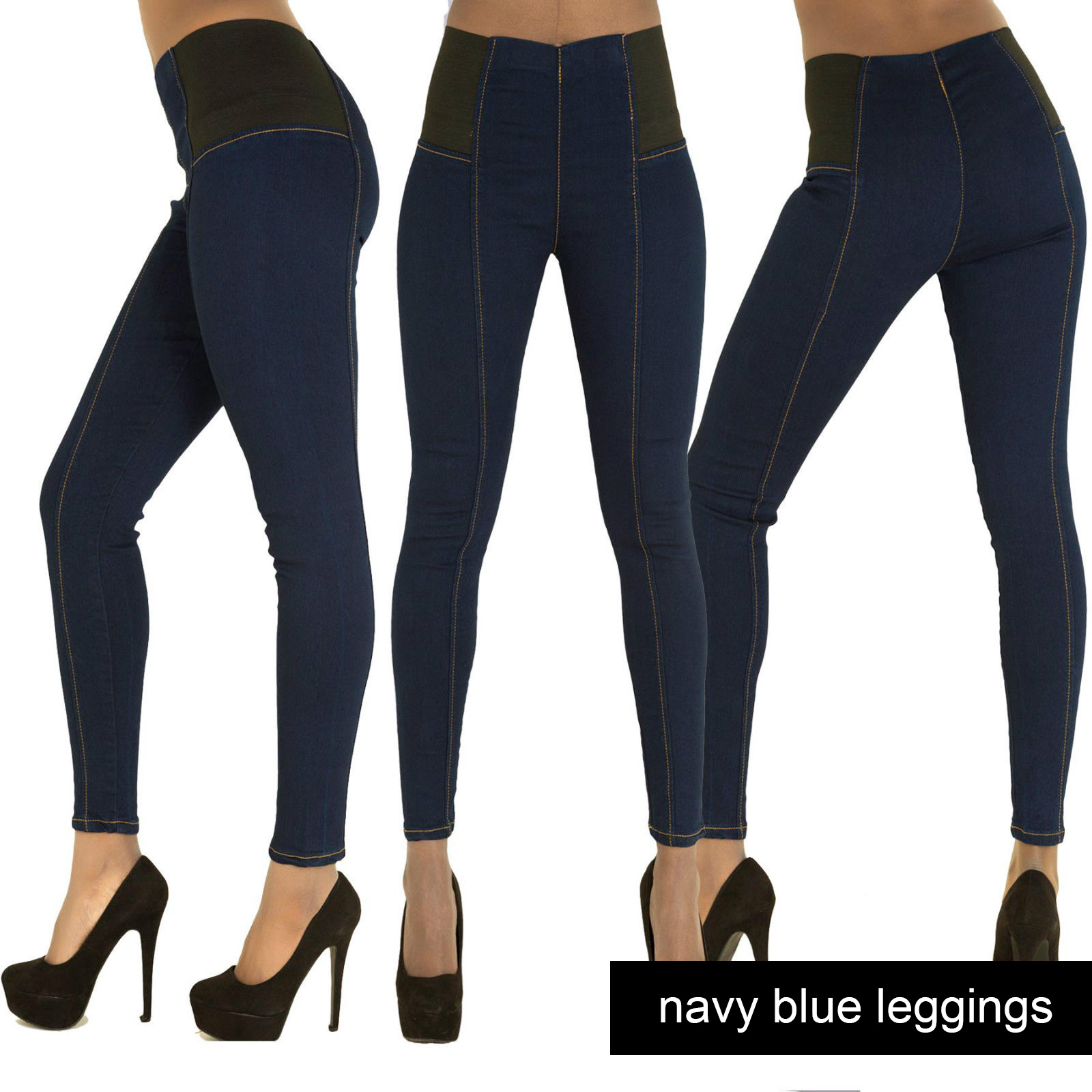 Womens Ladies High Waisted Blue Skinny Fit Jeans Stretch Denim Jegging Size 6 16 Ebay