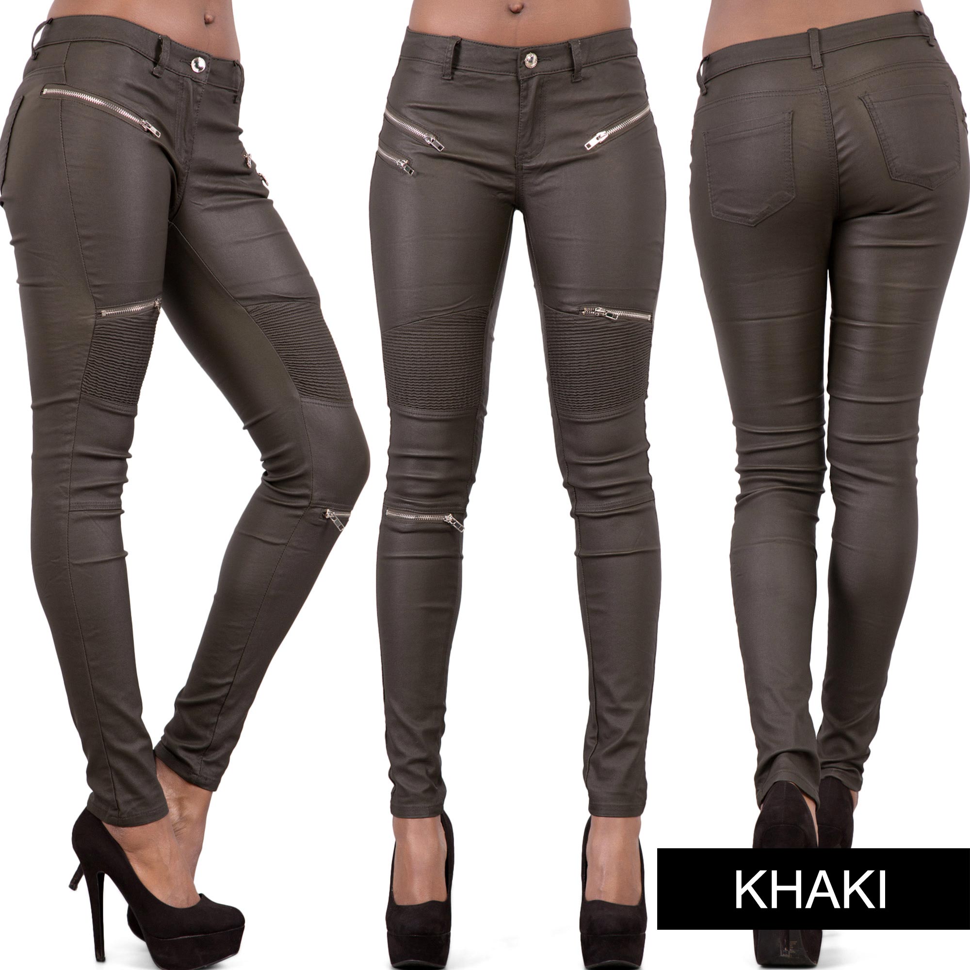 NEW WOMEN BLACK LEATHER LOOK BIKER TROUSERS SEXY JEANS SIZE 6 8 10 12 14