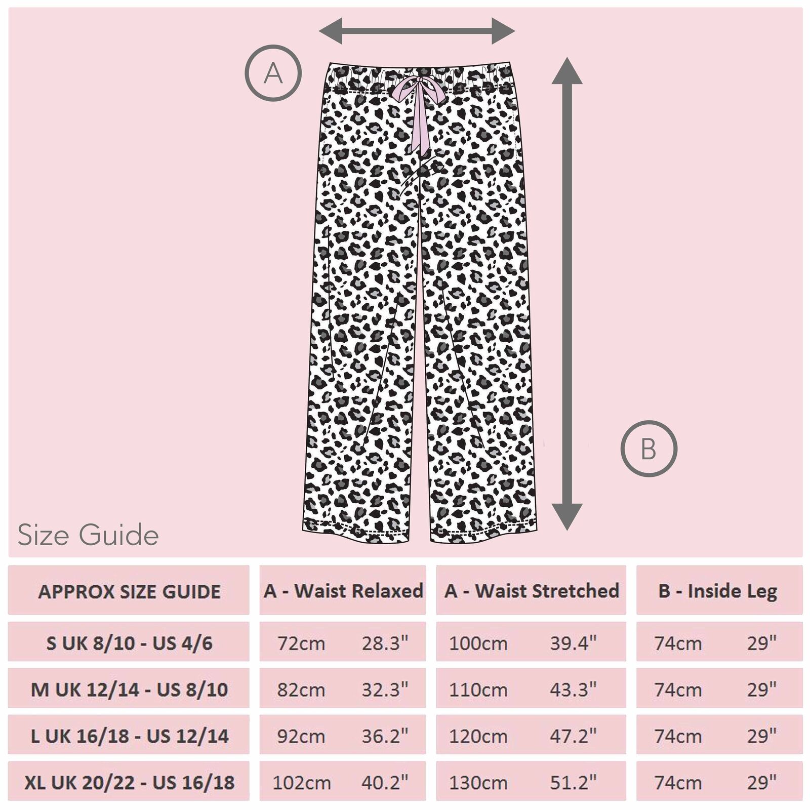 Womens Ladies Leopard Animal Print PJ Pyjama Bottoms Pants Elasticated Drawcord