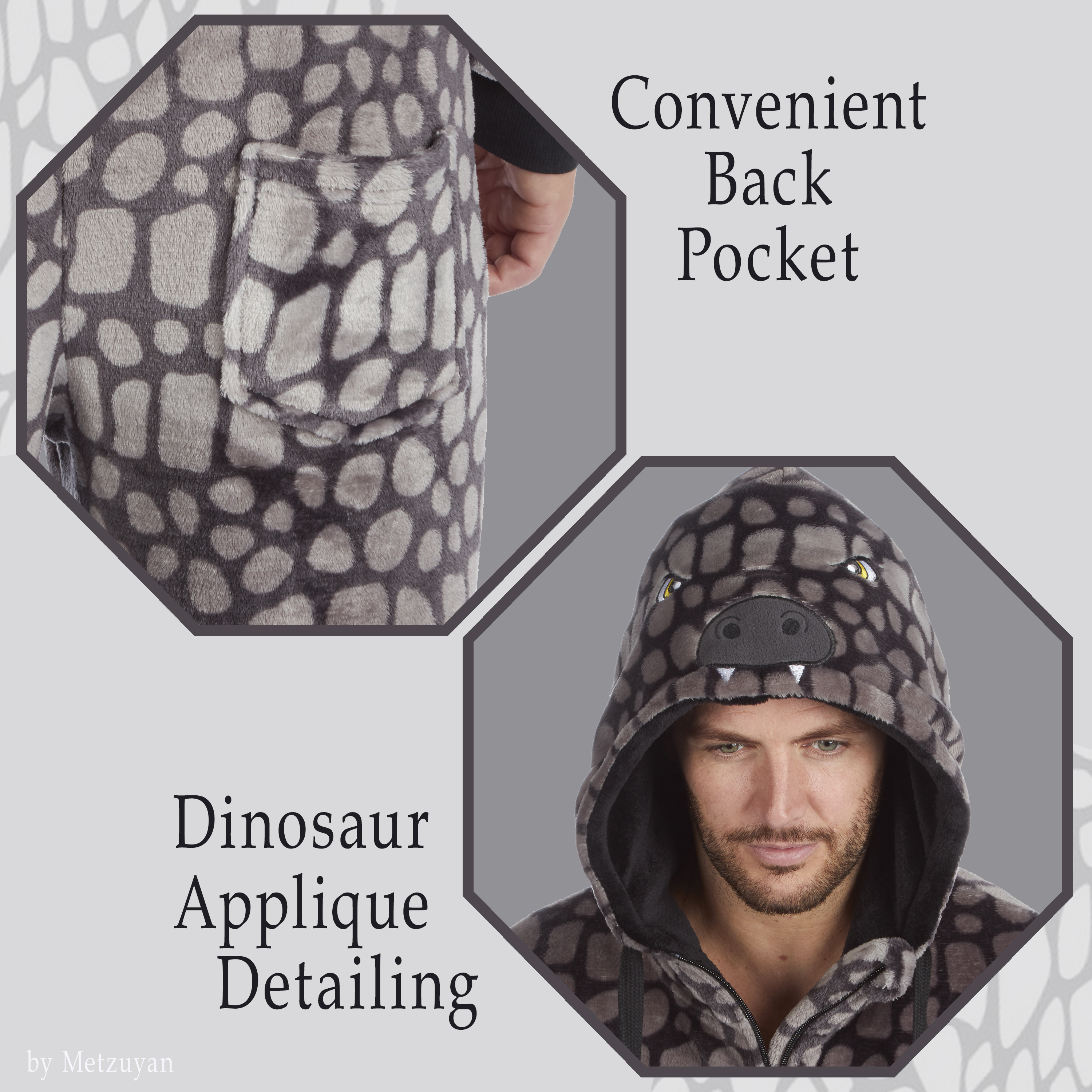 Mens 1Onesie Animal Hooded Novelty Boys All in One PJs Grey Soft Fleece Adult UK