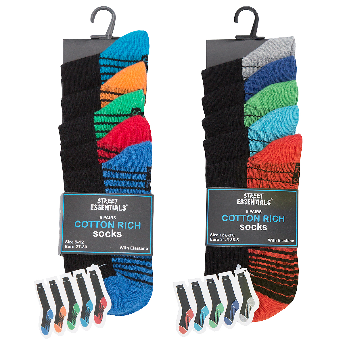 Boys Colourful Bright Heel Toe Design Socks 5 or 10 Pairs Cotton Rich School New