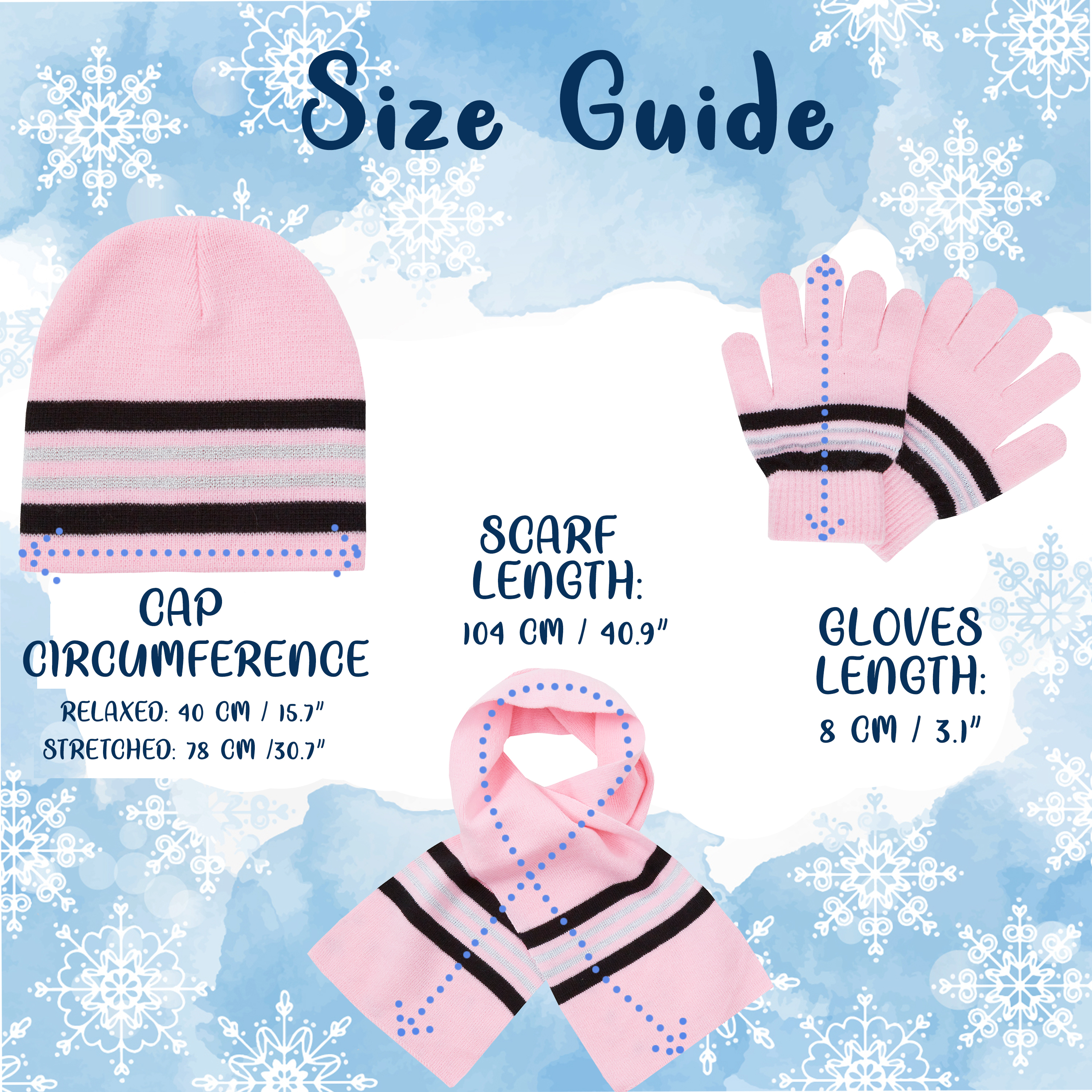 Girls Hat Gloves Scarf Set Warm Winter Back To School Knitted Pink Striped 2-6 Y