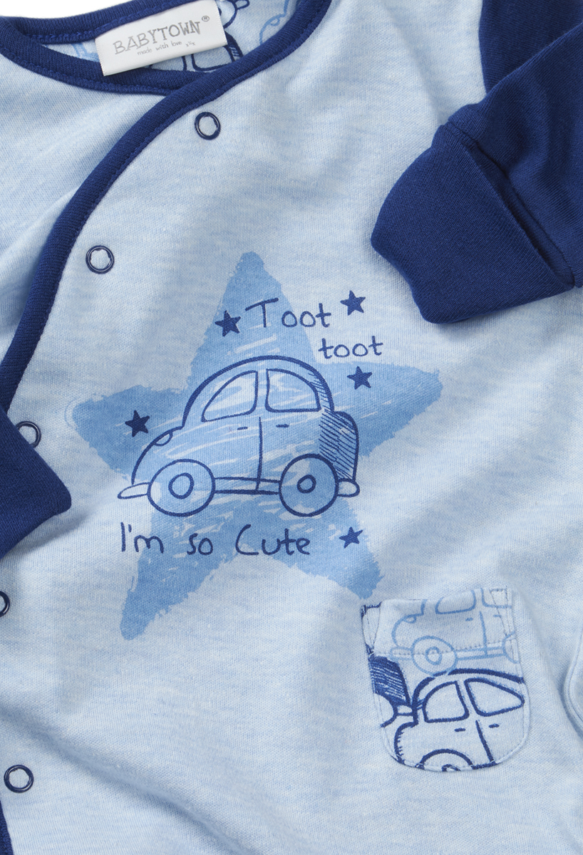 Newborn Baby Boys Sleepsuit Set Hat Car Print 2 Piece Babygrow Romper BABYTOWN
