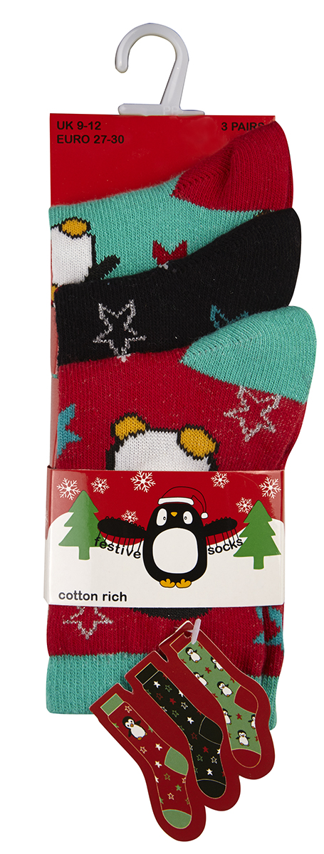 METZUYAN Childrens Girls Christmas Socks Cotton Rich Xmas Reindeer Penguin