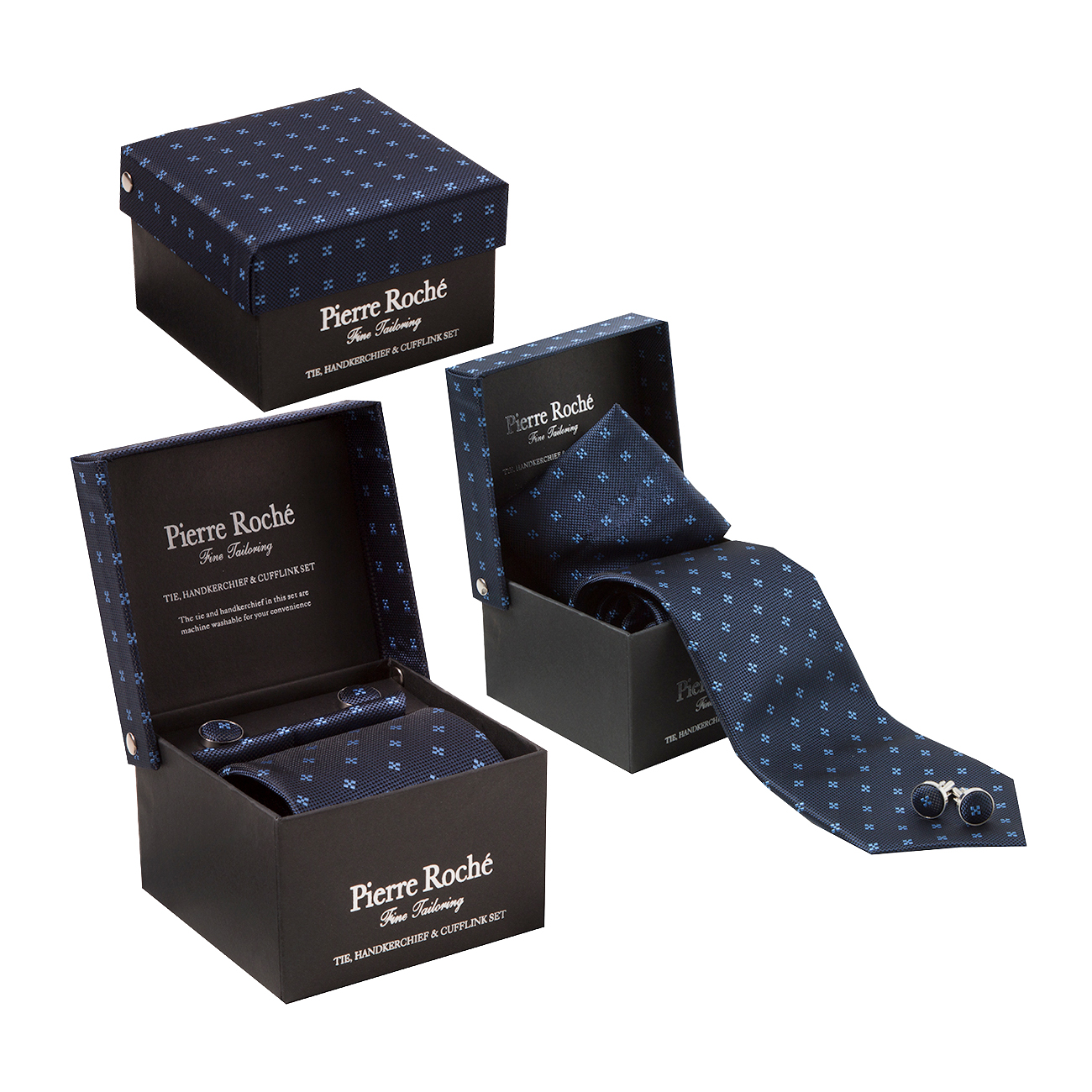 Mens Tie Handkerchief Cufflink Set Hanky Business Formal Office Wedding Gift Box