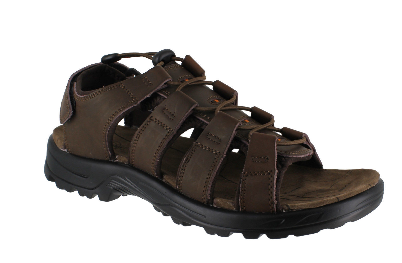 NorthWest Kenya Mens Brown Leather Open Toe Adjustable Pull Bungee Sandals