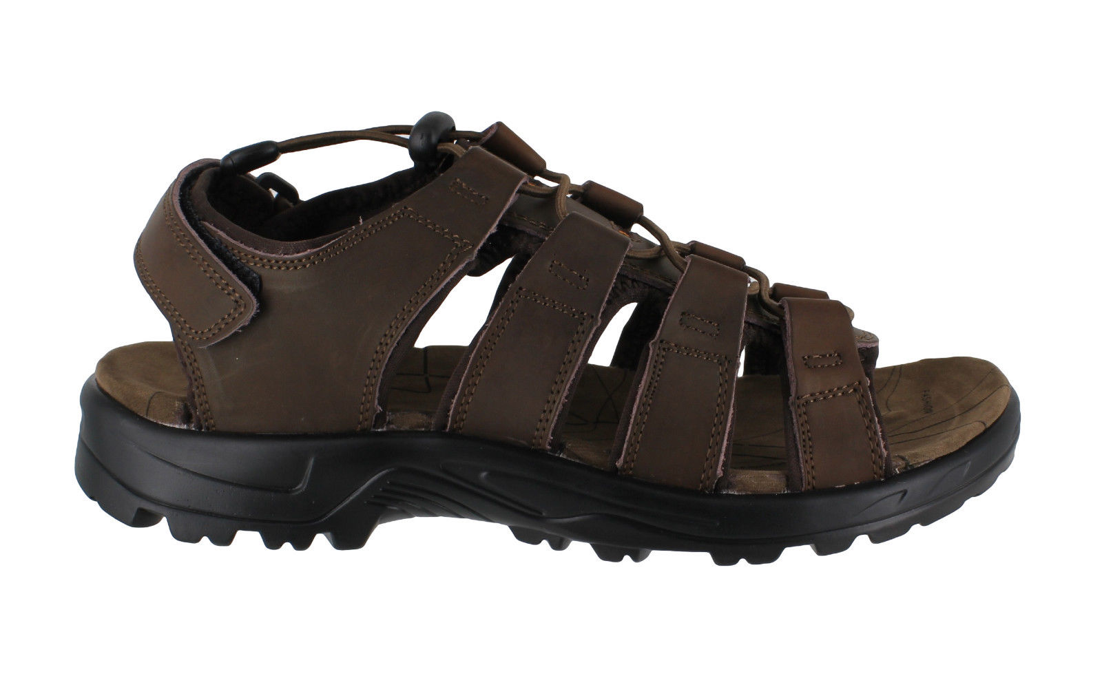NorthWest Kenya Mens Brown Leather Open Toe Adjustable Pull Bungee Sandals
