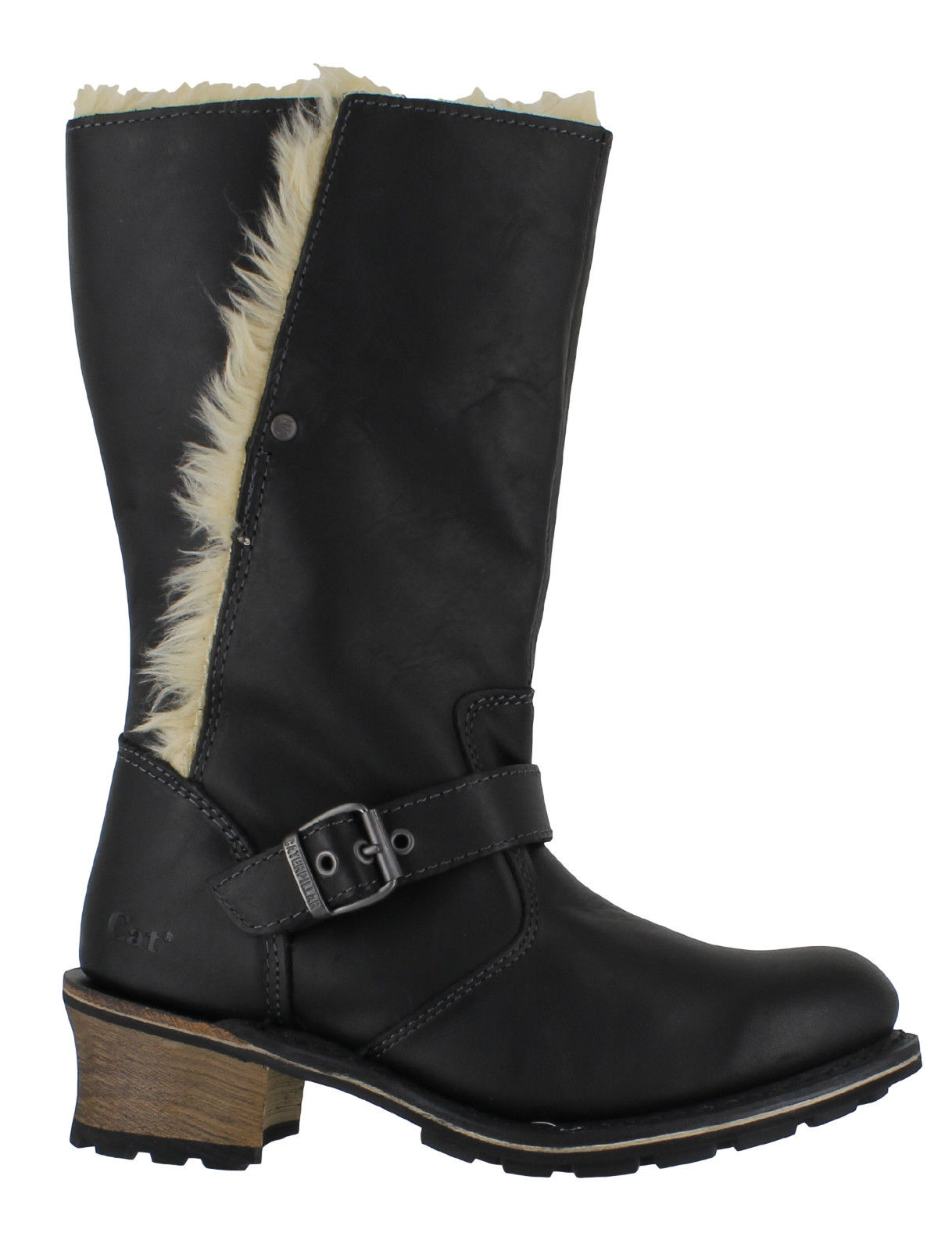 Caterpillar Anna Womens Faux Fur Lined Black Leather High Boots eBay