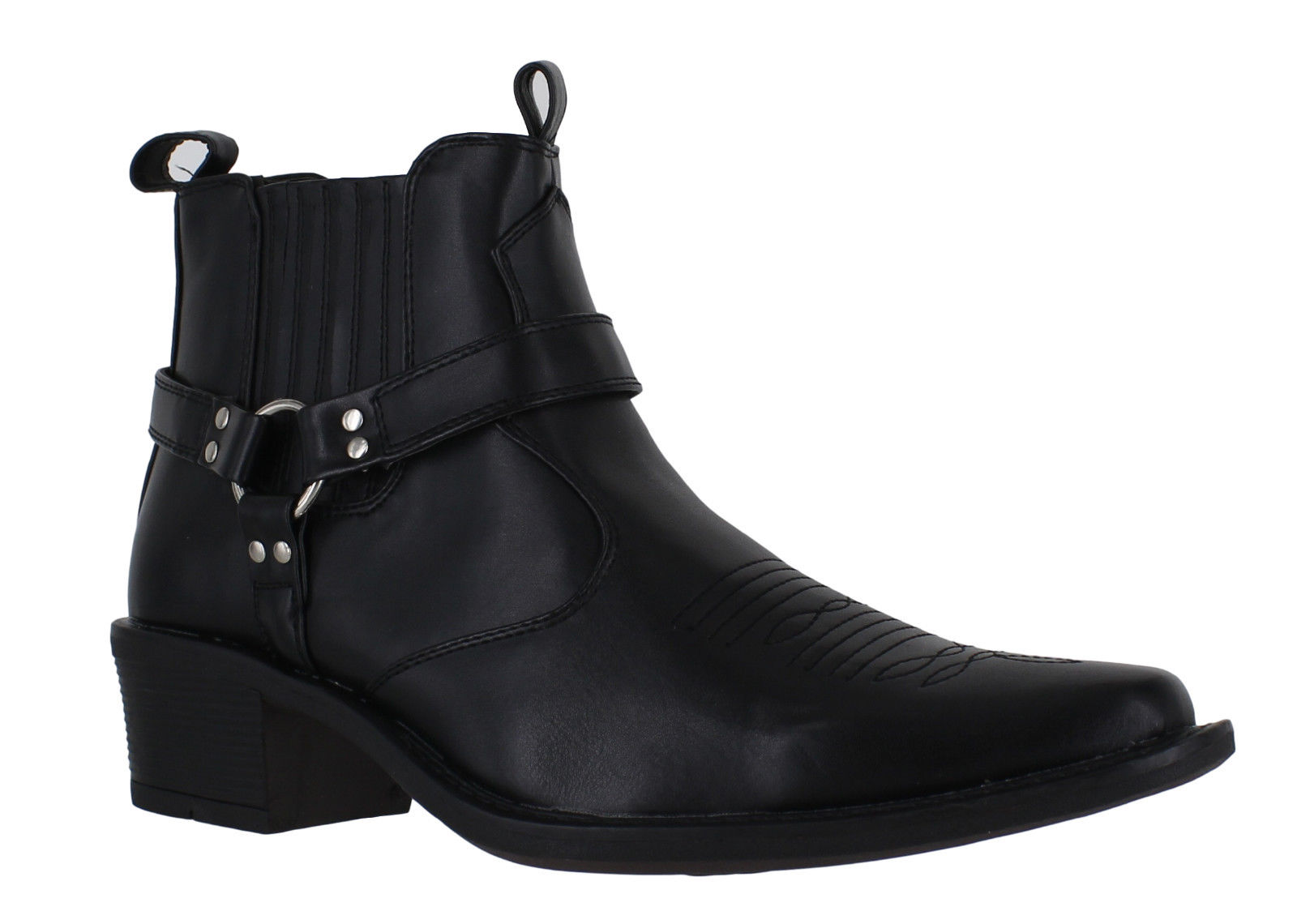 Mens Cowboy Pull On Buckle Western Harness Cuban Heel Ankle Boots Sizes