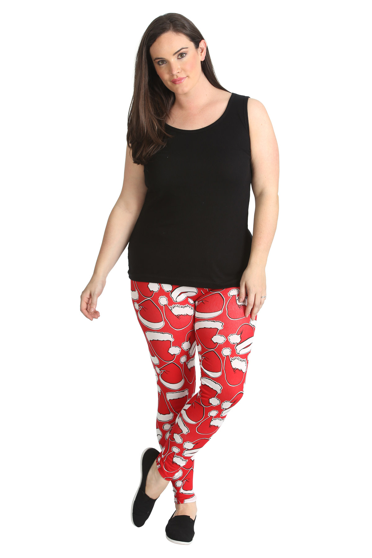 Womens Leggings Plus Size Ladies Santa Hat Print Christmas Full Length Nouvelle