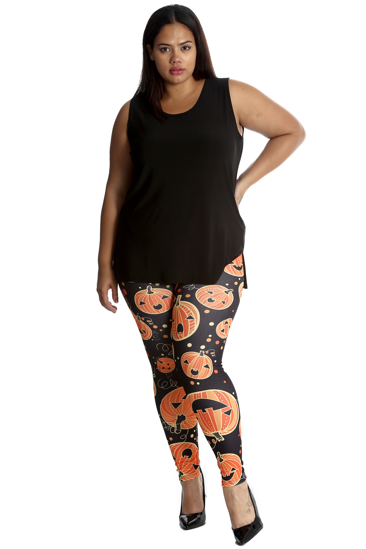 New Ladies Leggings Plus Size Women Halloween Pant Pumpkin Print Spooky Nouvelle