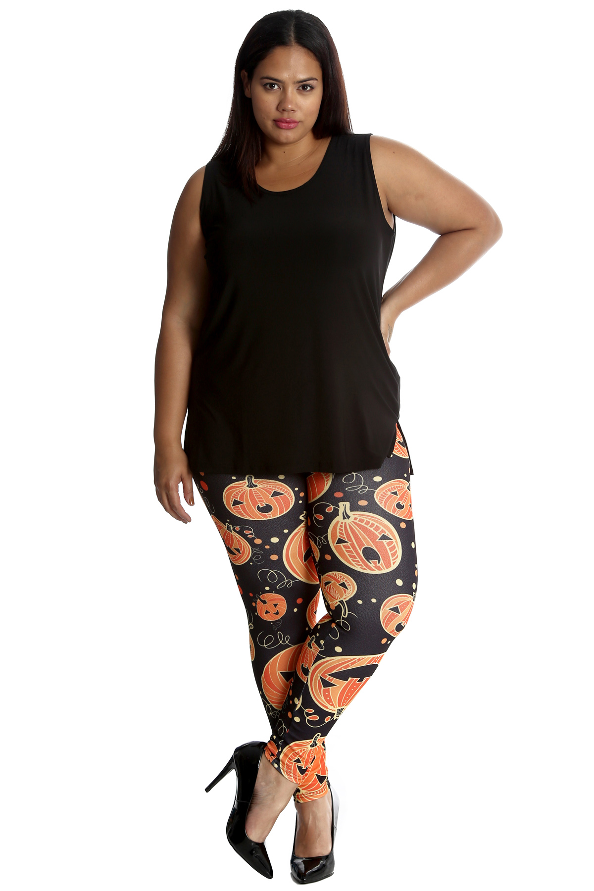 New Ladies Leggings Plus Size Women Halloween Pant Pumpkin Print Spooky Nouvelle