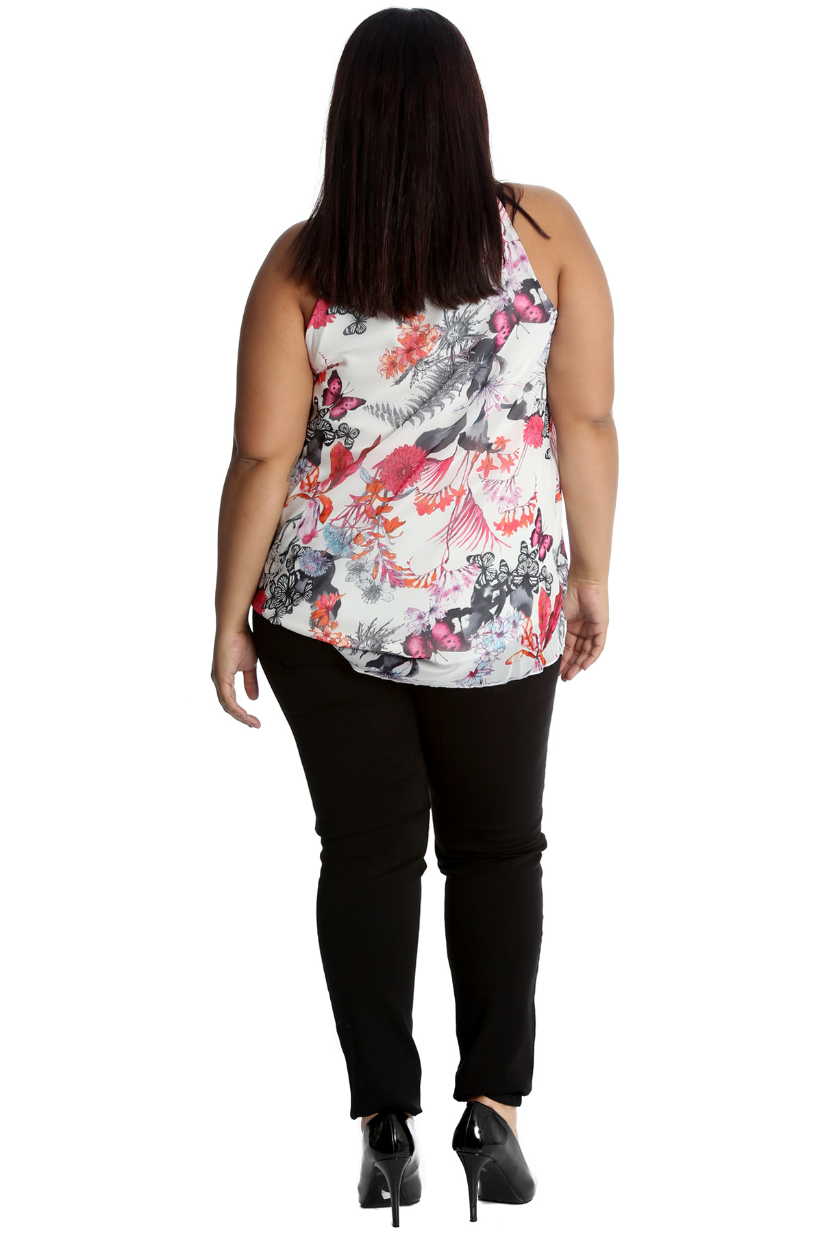 Neu Damen Chiffon Oben Übergröße Blumenschmetterling Druck Tunika Nouvelle