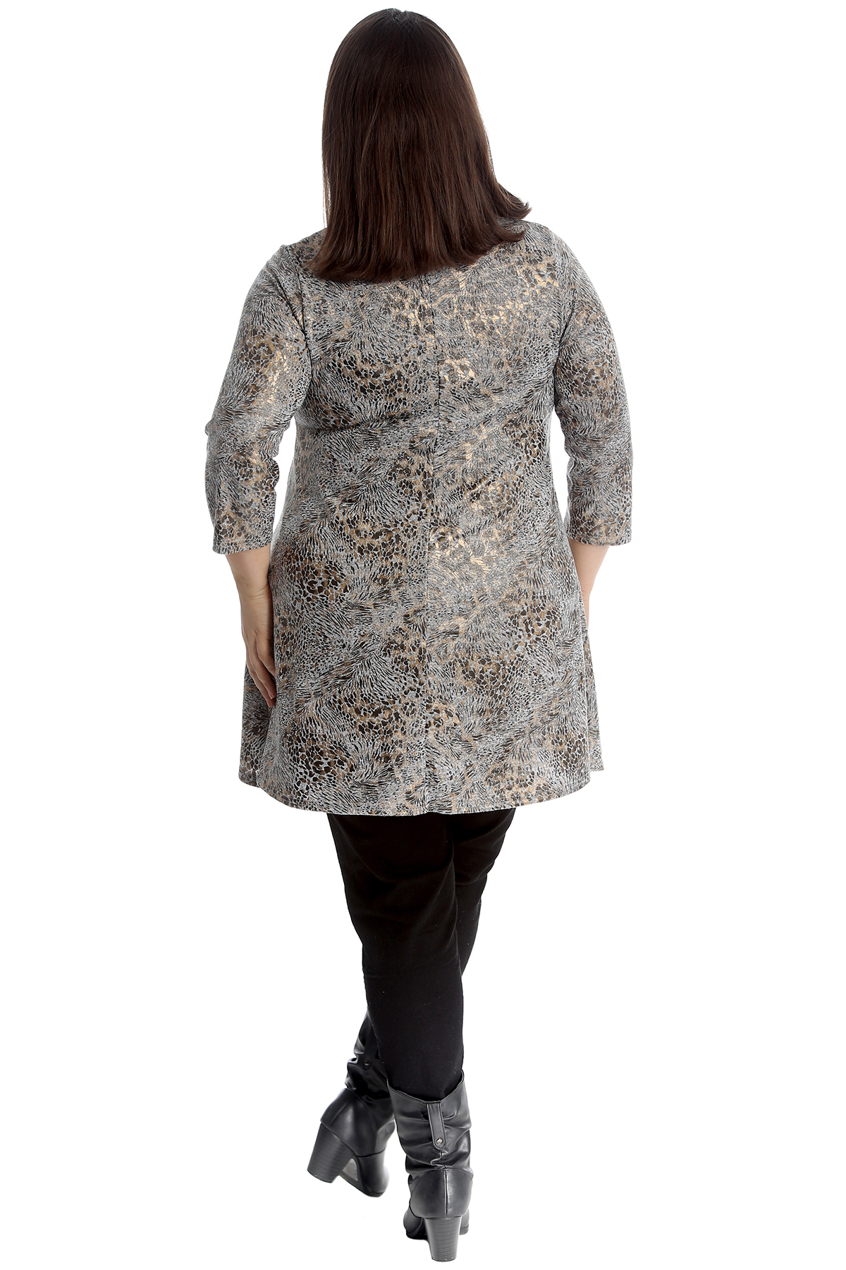 New Women Plus Size Swing Top Ladies Tunic Leopard Print Shine Gold A-Line Style