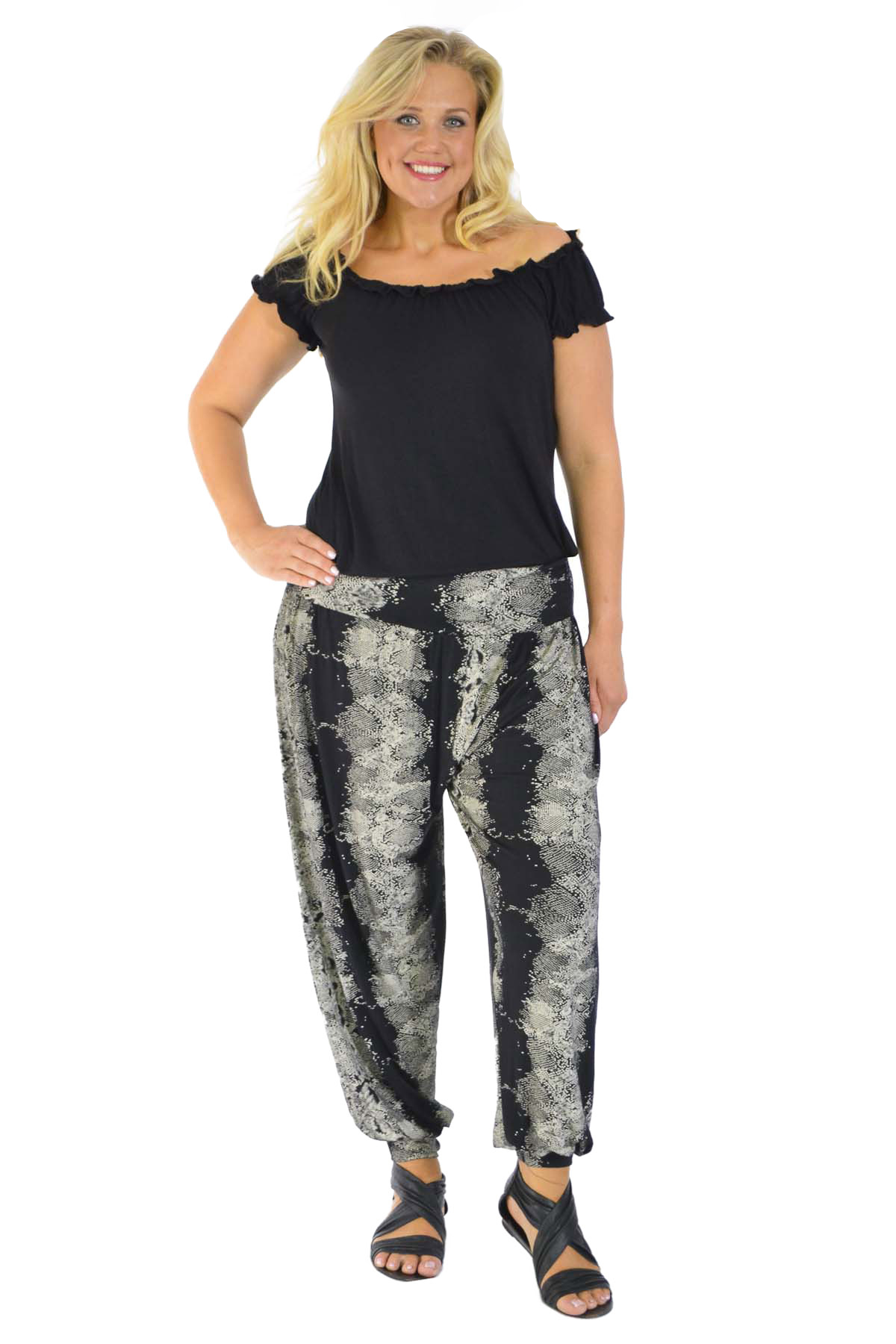 New Womens Harem Trousers Plus Size Snake Skin Print Long Ali Baba Yoga Nouvelle