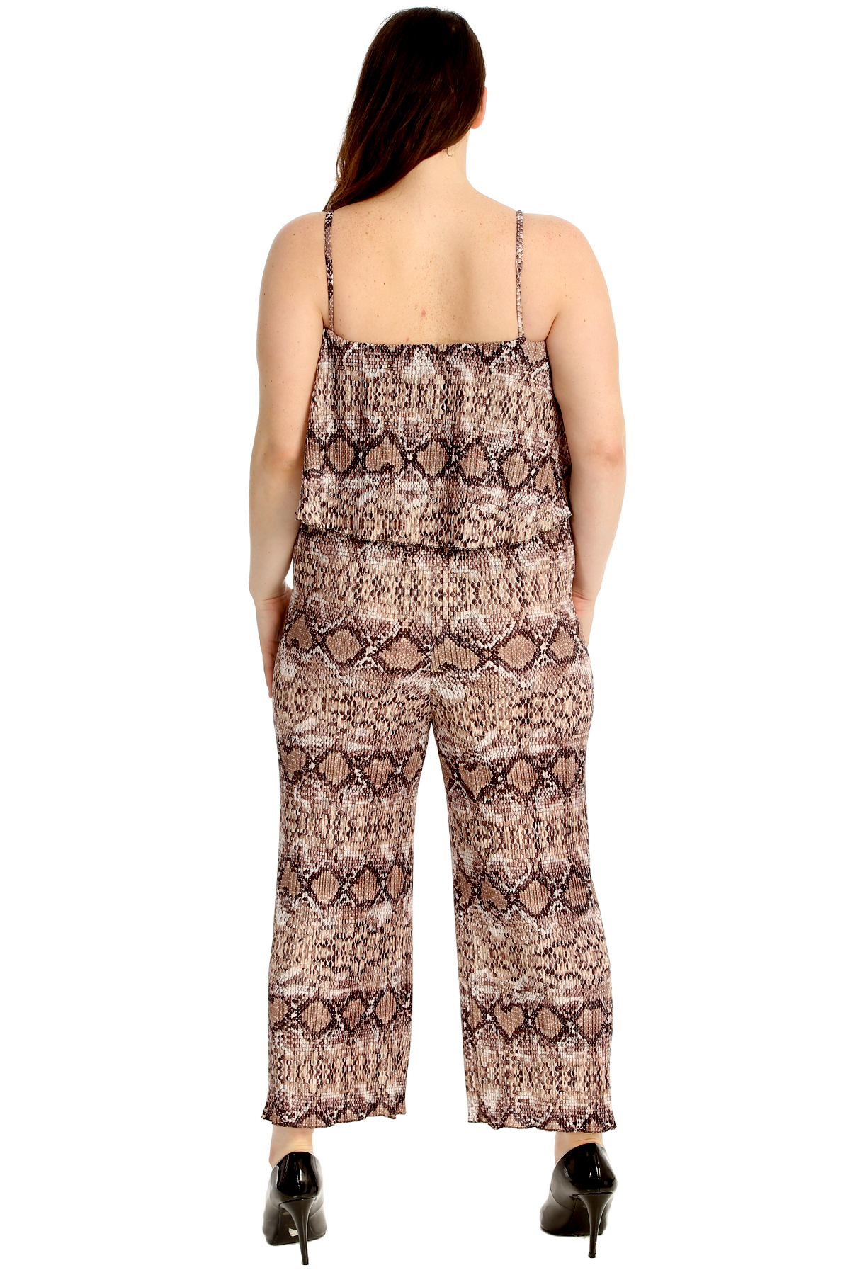 New Womens Plus Size Jumpsuit Ladies Snake Skin Print Frill Top Sleeveless Party