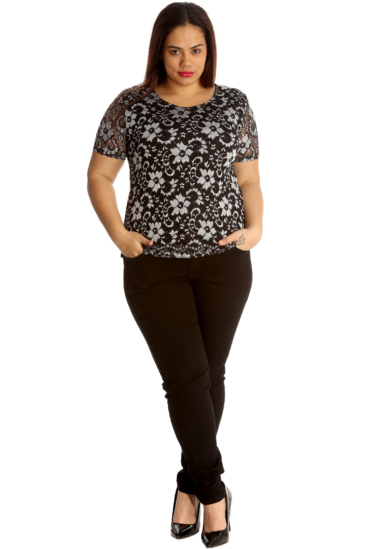 Plus size lace tunic tops Clearance