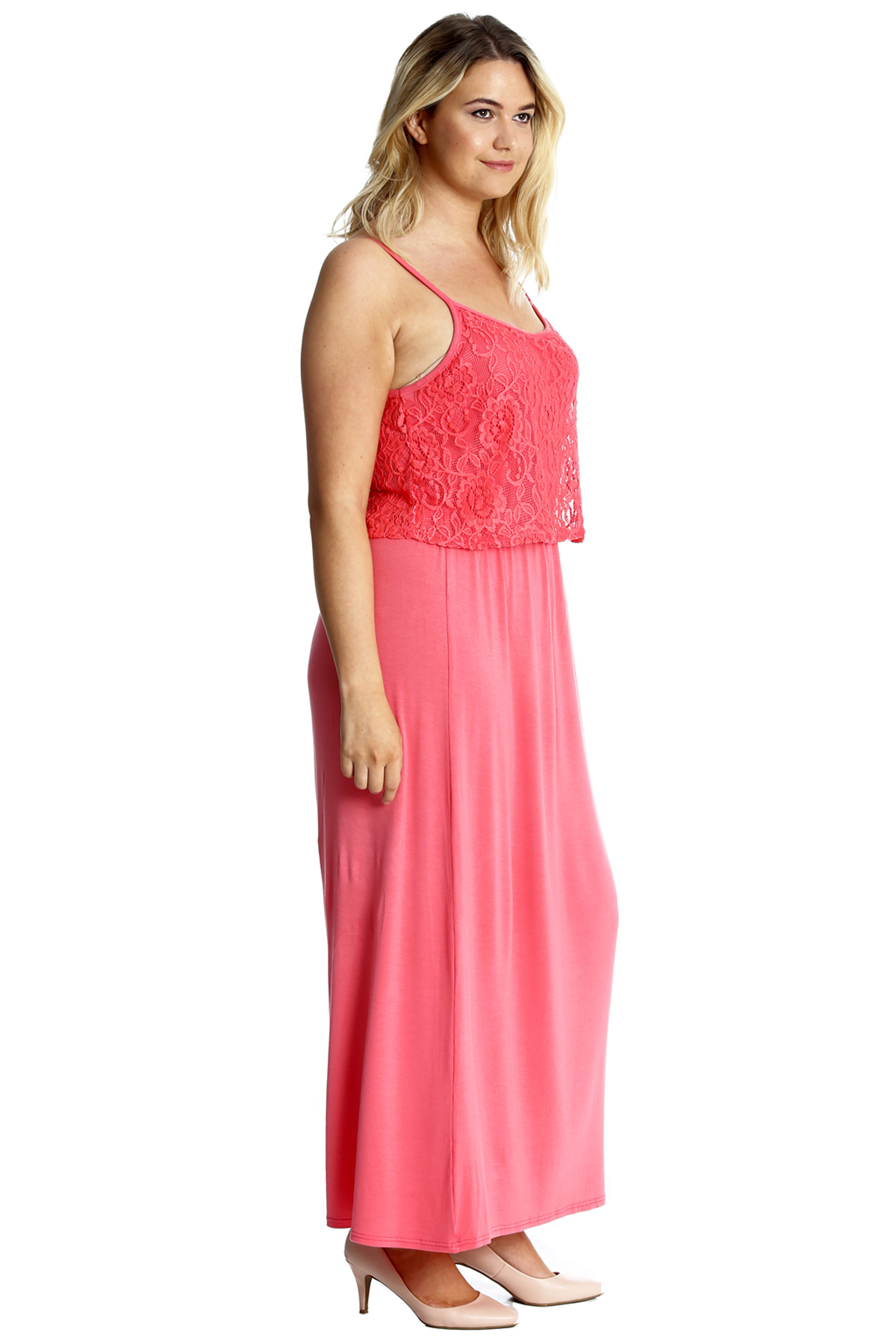 New Womens Maxi Dress Plus Size Ladies Floral Lace Full Length Sleeveless Summer Ebay
