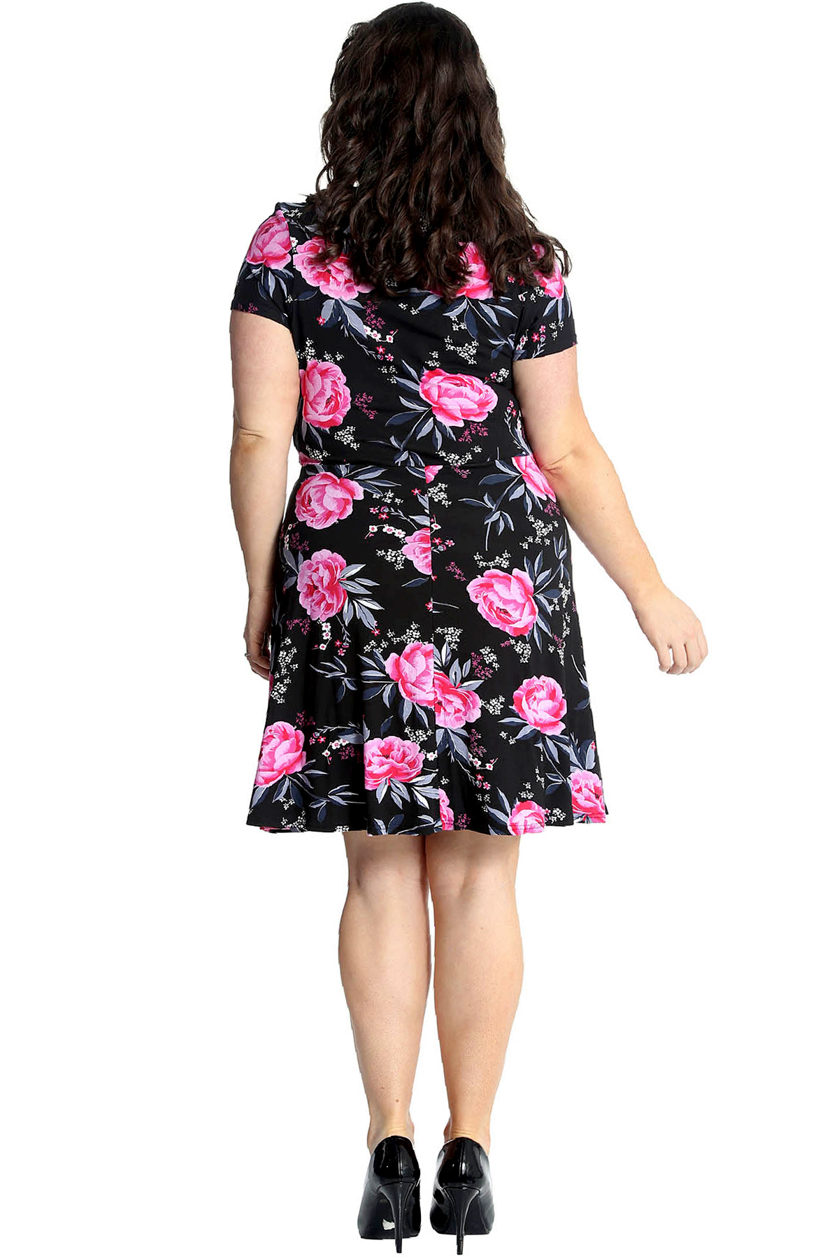 Neu Damen Kleid Übergröße Frauen Rose Blumen Muster Crossover Skater Nouve
