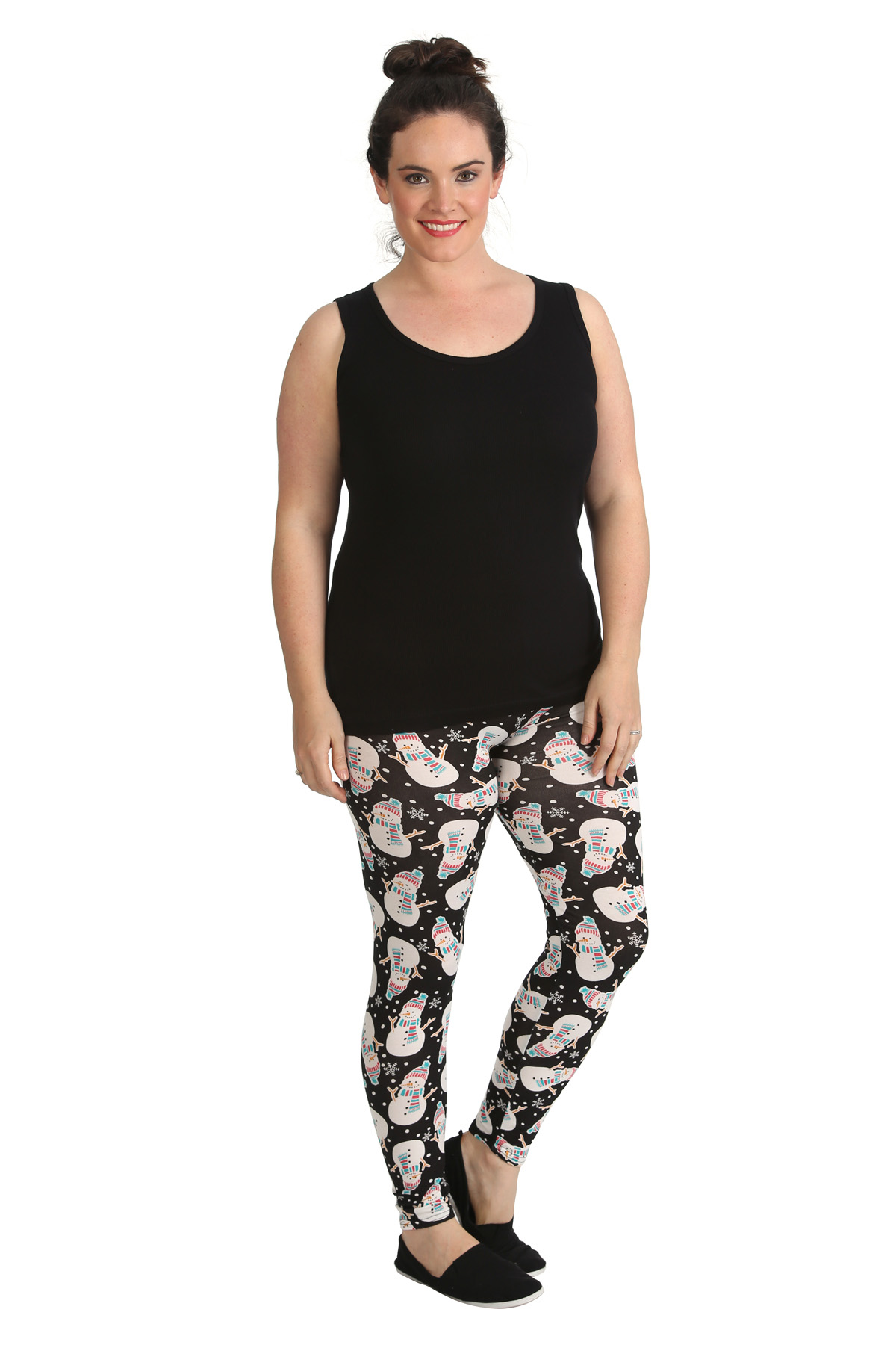 Womens Leggings Plus Size Ladies Snowman Print Christmas Full Length Nouvelle