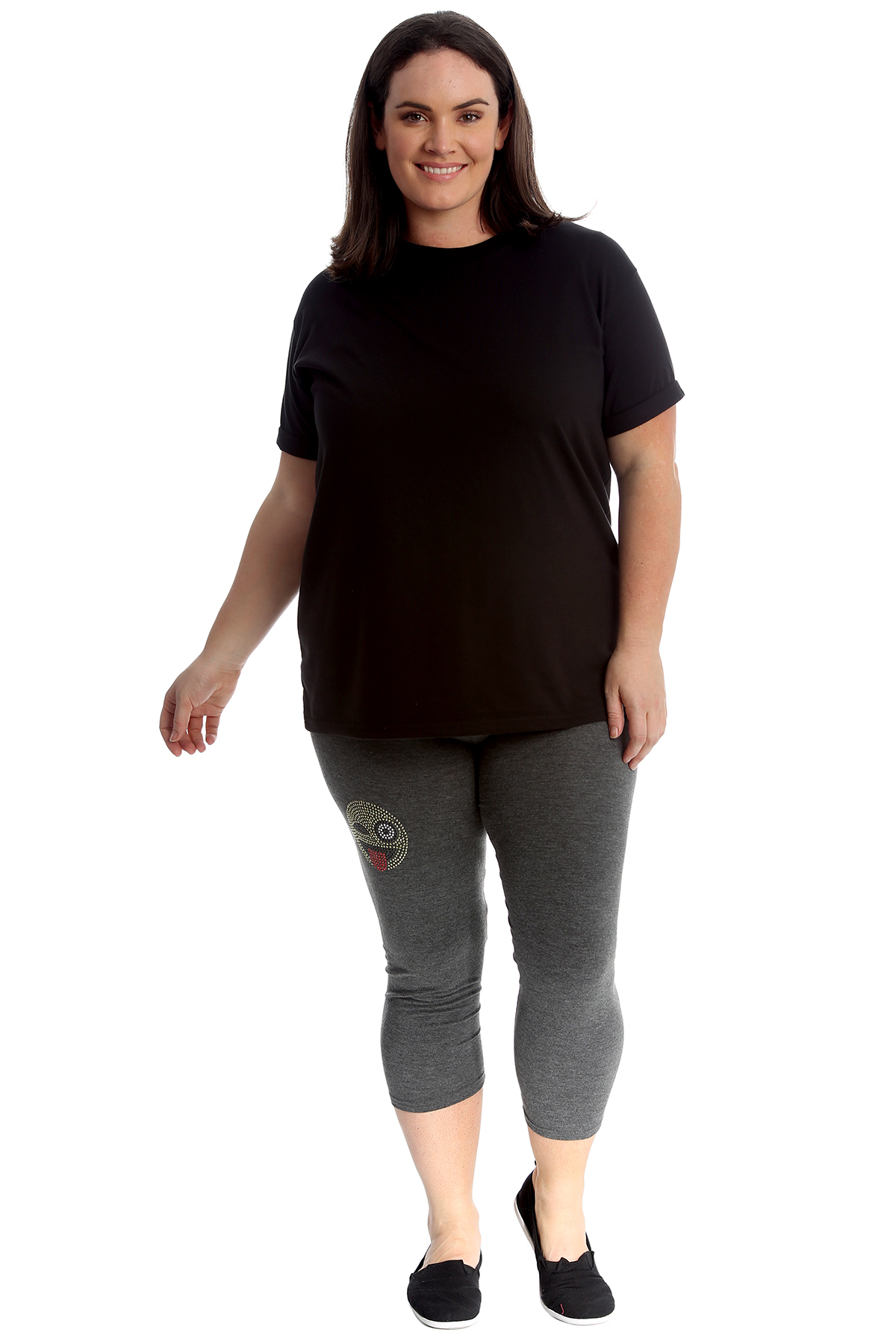 Nuevo mujeres más tamaño leggings Recortada Damas emoji Stud lengua Pantalones Pantalón Suave