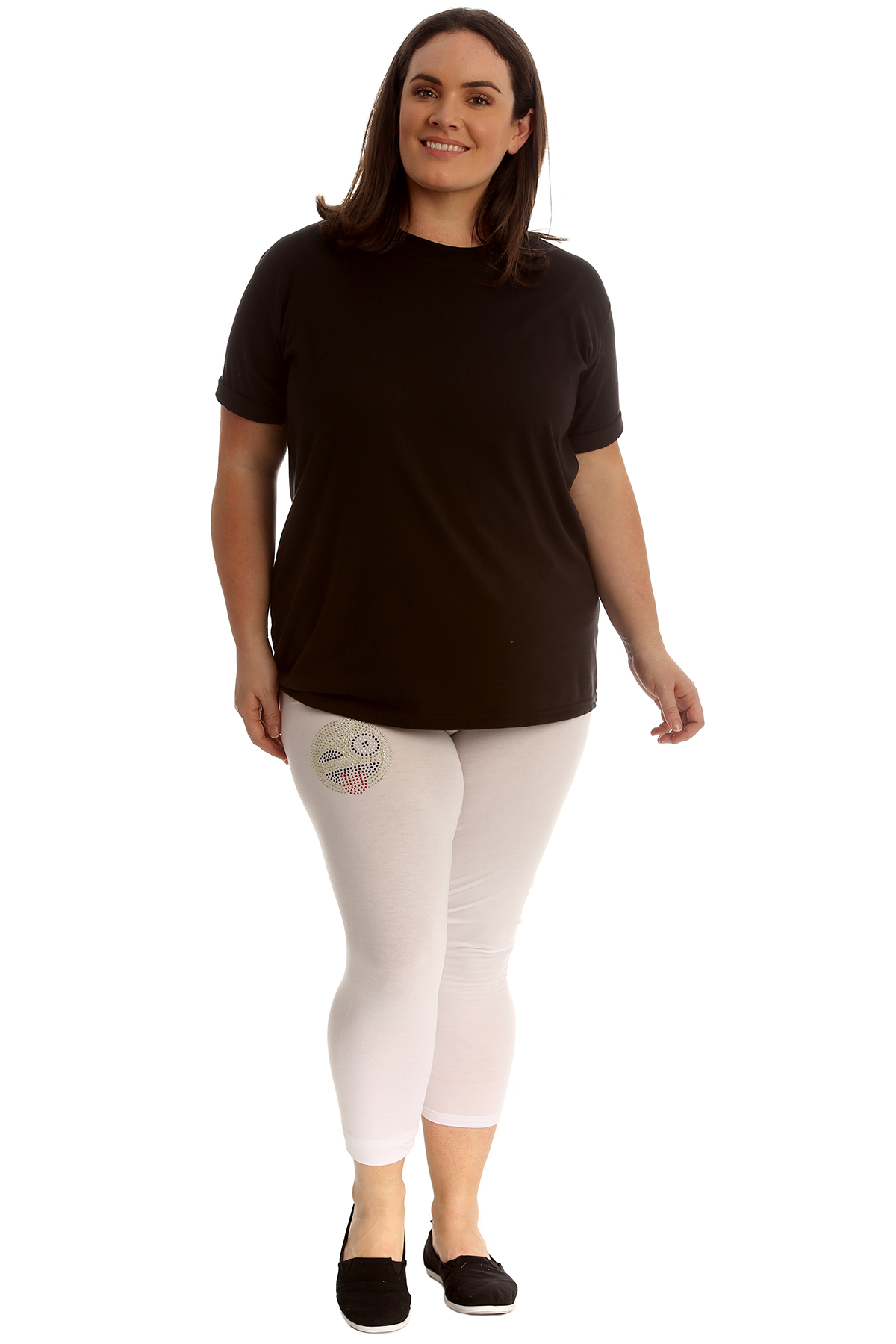 Nuevo mujeres más tamaño leggings Recortada Damas emoji Stud lengua Pantalones Pantalón Suave