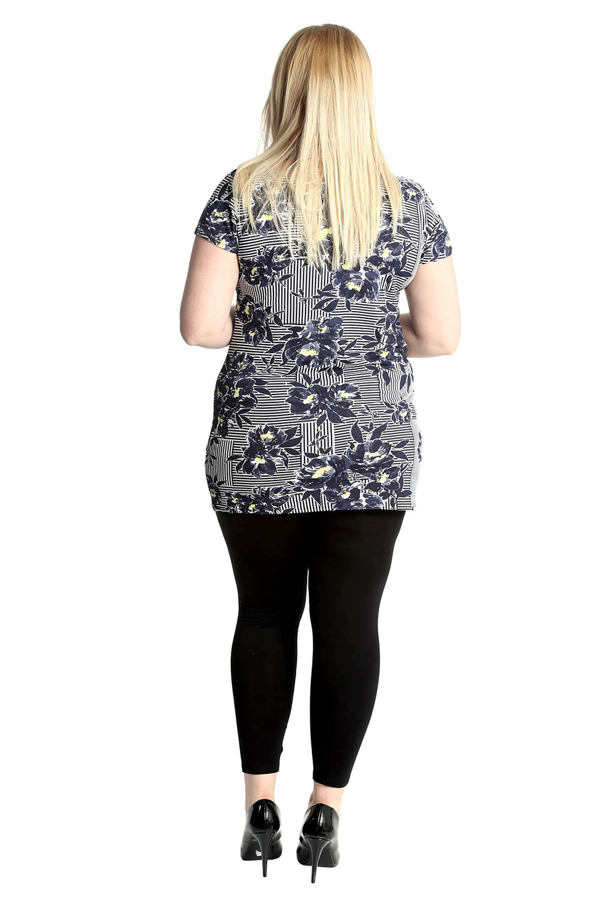 Neu Damen Übergröße Oben Frau Streifen Blumen Druck T-Hemd Tunika Lange T-Shirt