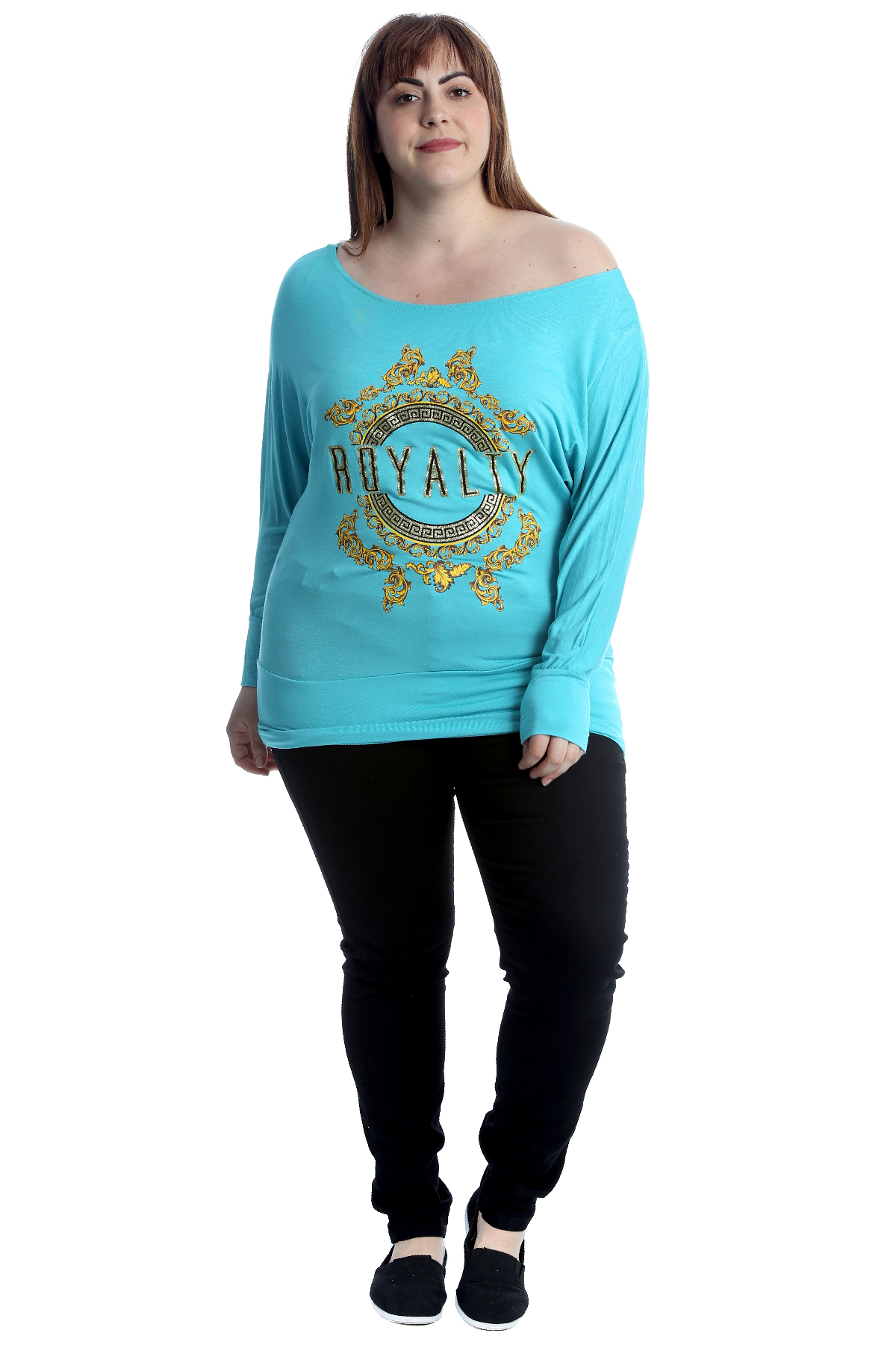 New Womens Plus Size Top Ladies Royalty Print Batwing T-Shirt Sale Elastic Band
